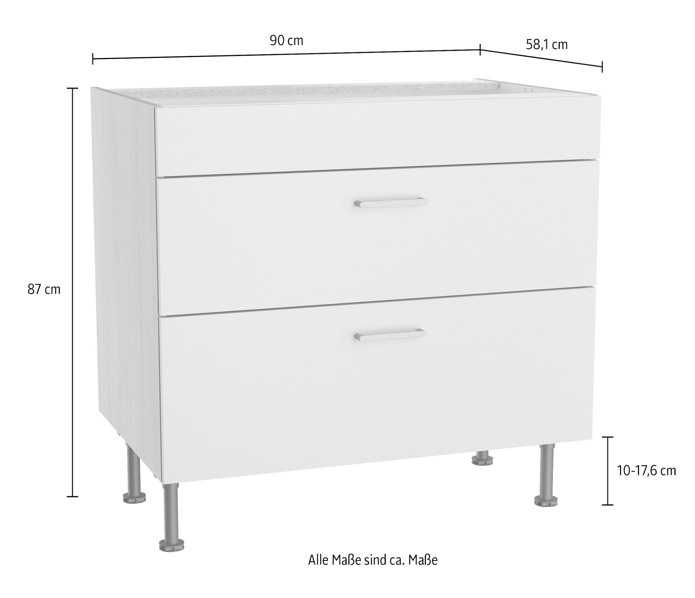 KOCHSTATION Armoire d'encastrement pour table de cuisson »KS-Lucy« Breite 90 cm, mit 2 Auszügen, Soft-Close, höhenverstellbare Füsse