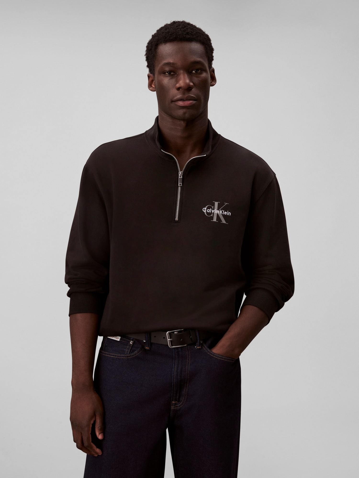 Image of Calvin Klein Jeans Sweatshirt "LS EU 350TERRY MICRO MONOLOGO QT", Regular fit, Stehkragen und Reissverschluss