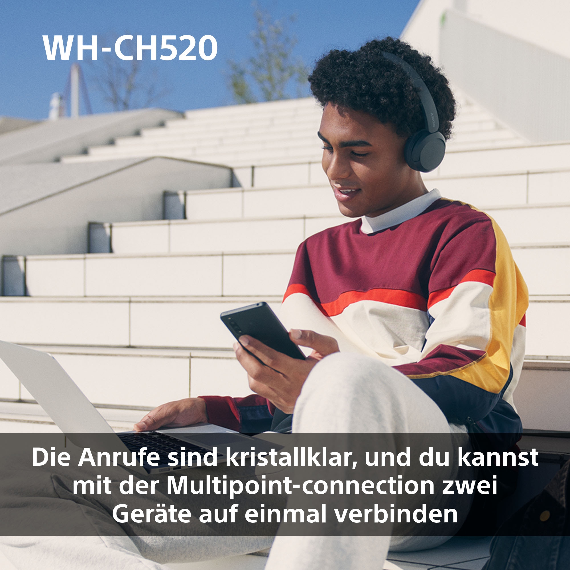 Sony Casque supra-auriculaire »WHCH520« commande vocale | compatible avec Siri | fonction mains libres | réduction du bruit autonomie max. batterie 200 h (veille)