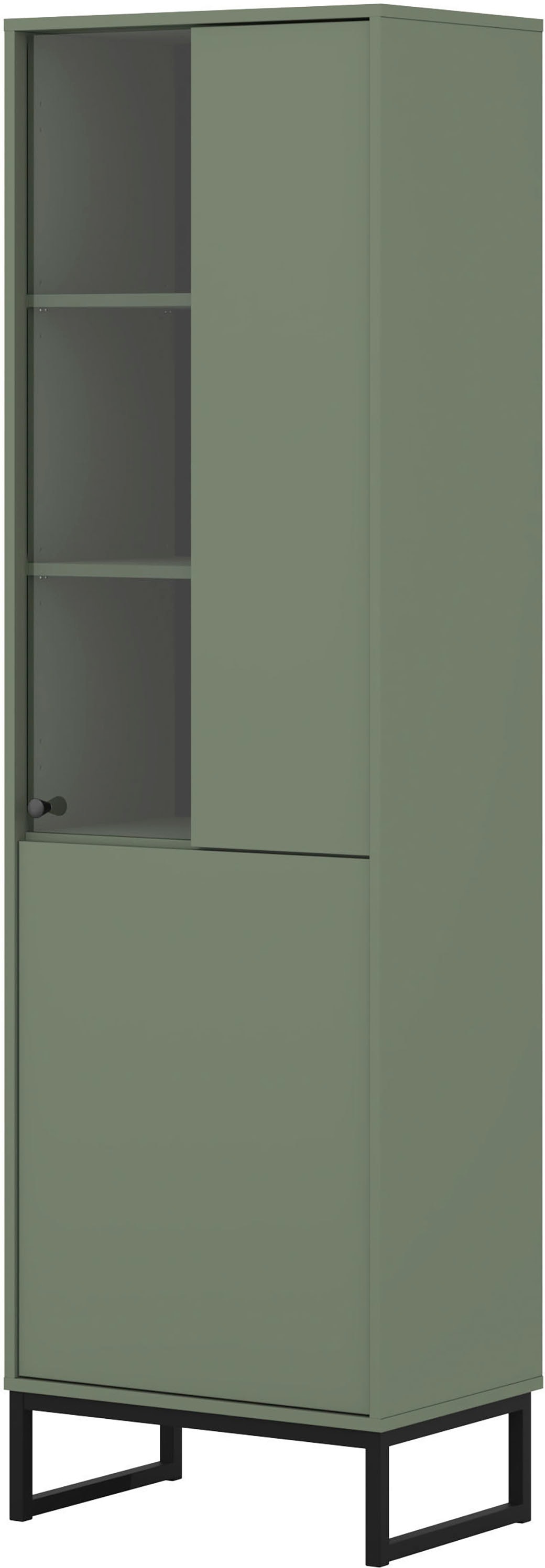 GOODproduct Vitrine »Loft, Höhe 180 cm, moderne Standvitrine mit 2 Türen, Metallkufen« Hochschrank mit viel Stauraum, Glastür und verstellbaren Einlegeböden