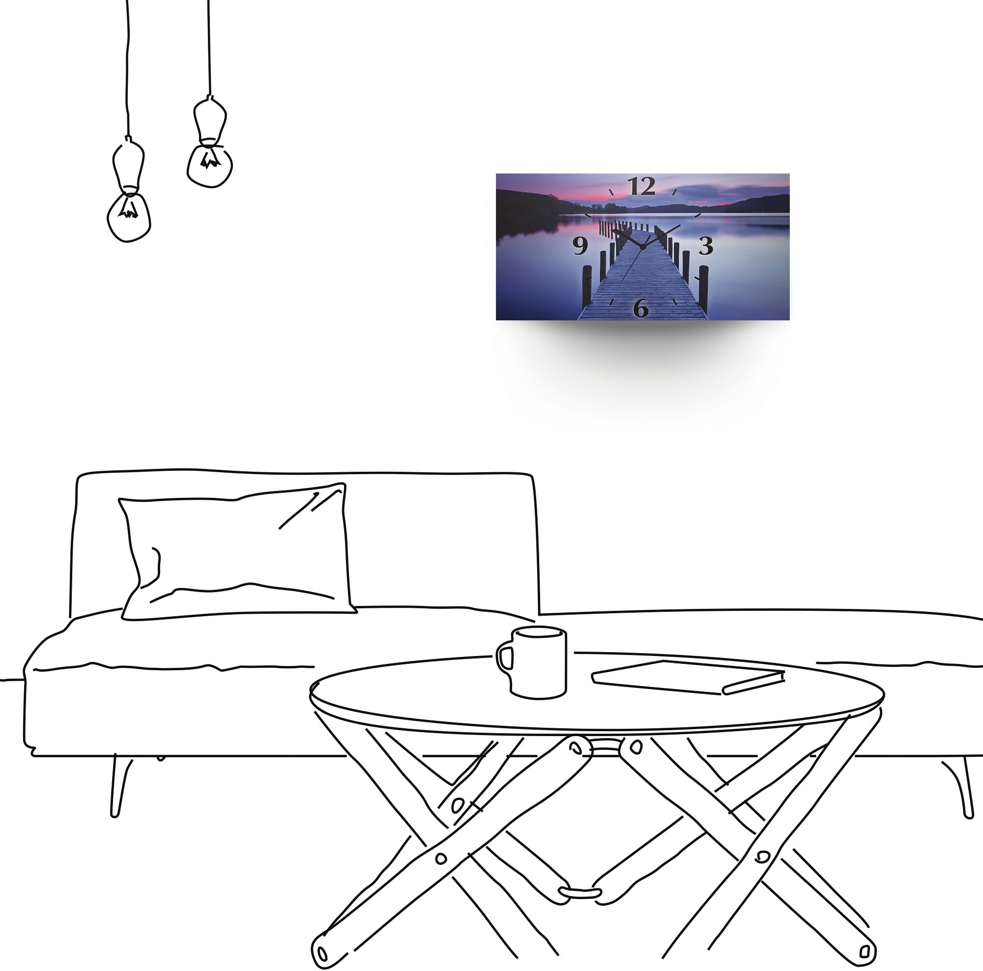 Artland Wanduhr »Panorama Steg Coniston Water«, 3D Optik gebogen, mit Quarz- oder Funkuhrwerk, versch. Grössen