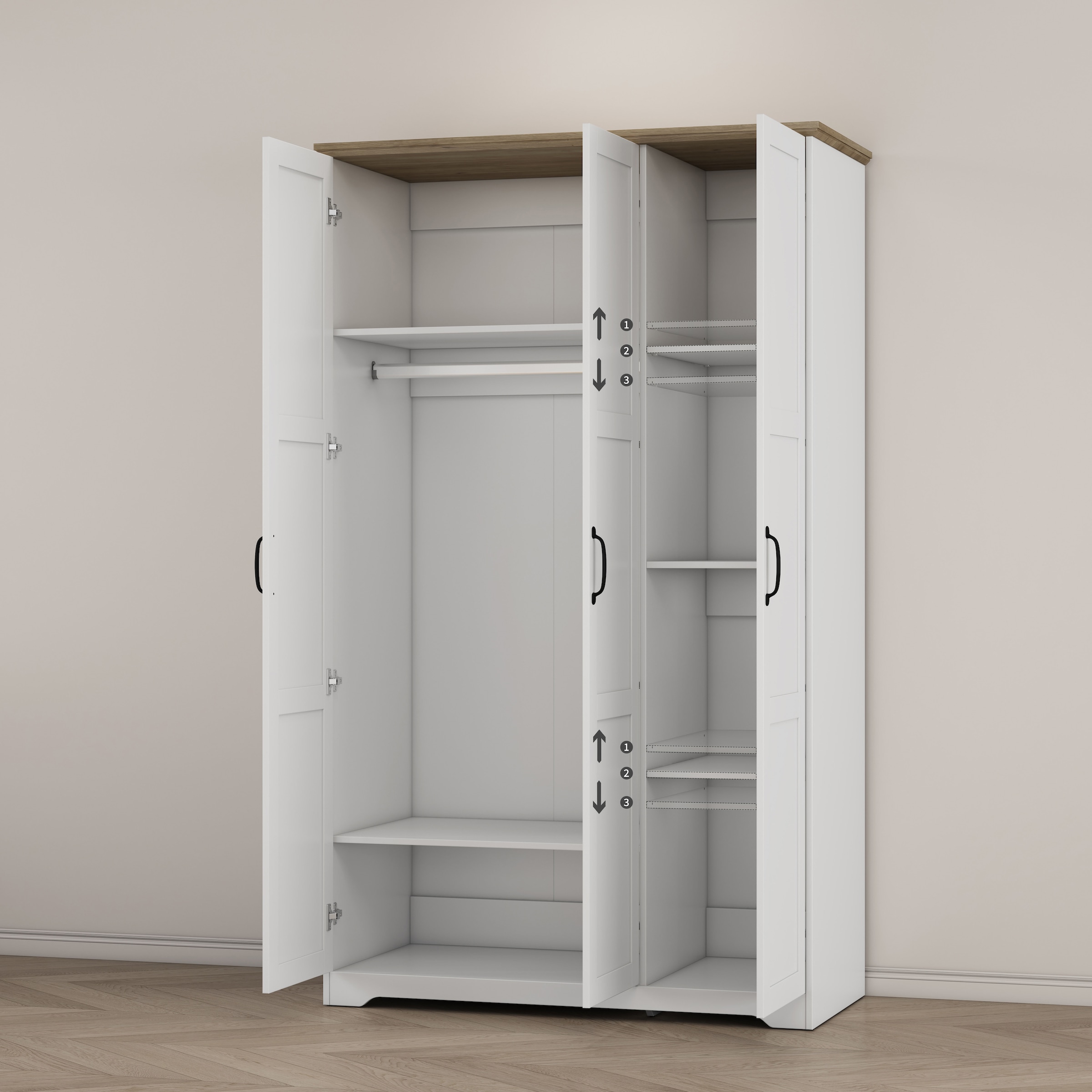 GOODproduct Kleiderschrank »Emmilia Schrank Schlafzimmerschrank im Landhaus Design« Mit vielen Einlegeböden und Softclose,  Landhaus Schrank mit  3 Türen Breite 113,4cm, Höhe 2m
