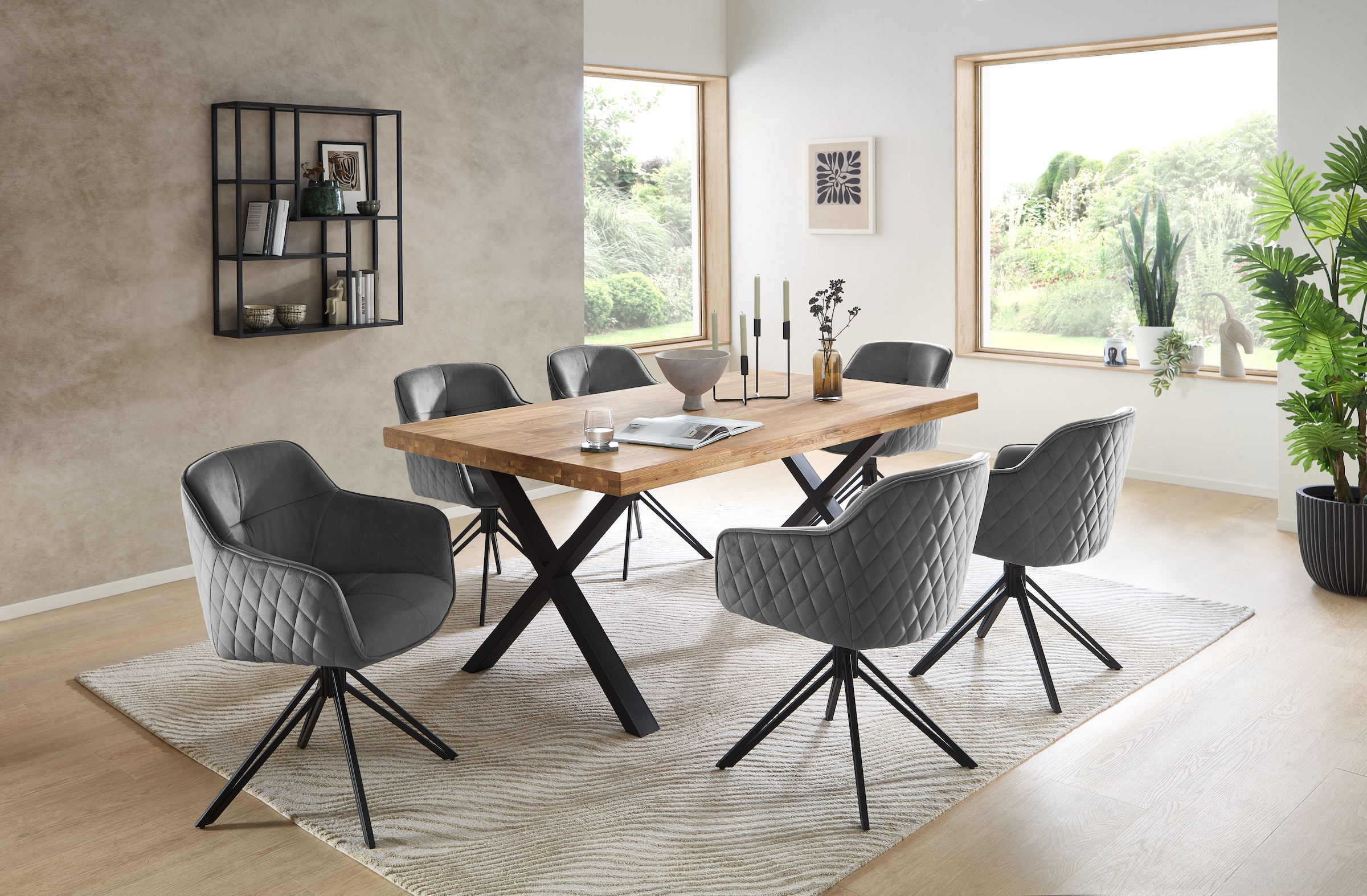 Stolkom Table de salle à manger »Chris Esszimmertisch Eiche Massivholz, BxHxT 110x47x70 cm« Gerade Kante, Industrial Style Eiche Massivholz