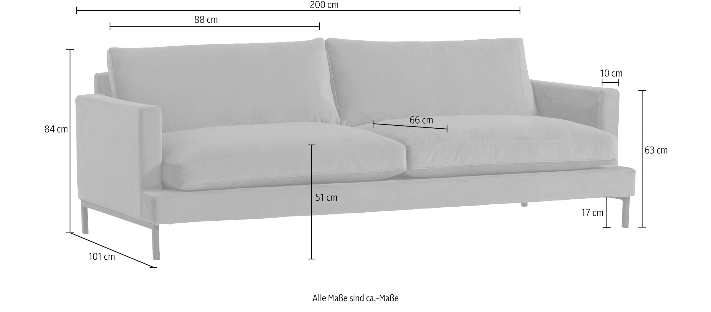 andas 2,5-places »Welland« avec des pieds en métal noirs, également disponible en aspect velours