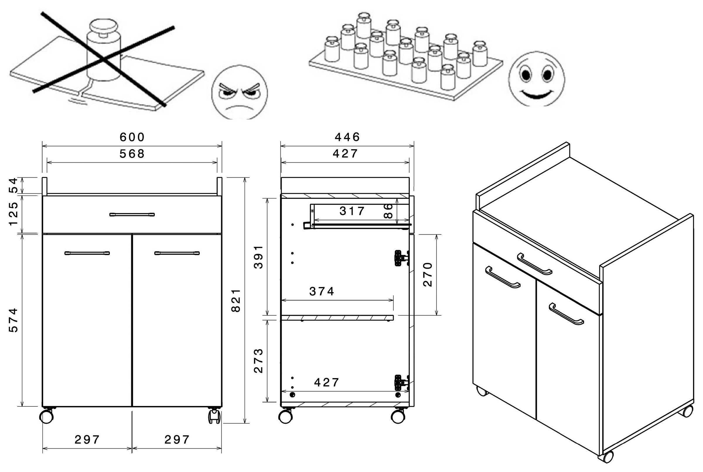 Parisot Schrank-Set »Parisot Malice 2«, (2 St., Buffet und Beistellschrank auf Rollen), Beton Optik mit schwarzen Griffen/Füssen