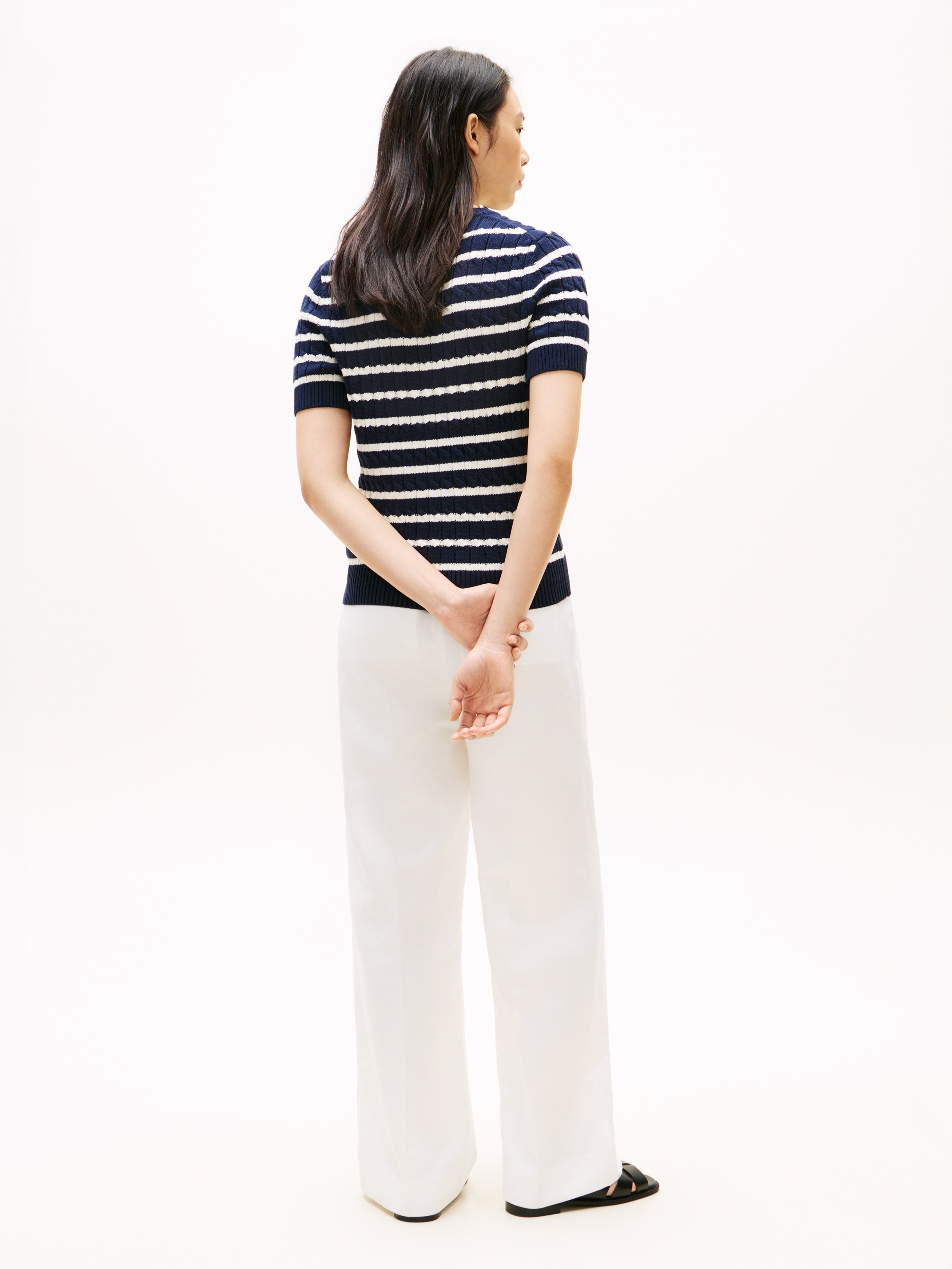 Tommy Hilfiger Pull à manches courtes »CO CABLE MID GG SS C-NK SWT« Baumwolle, mit Zopfmuster