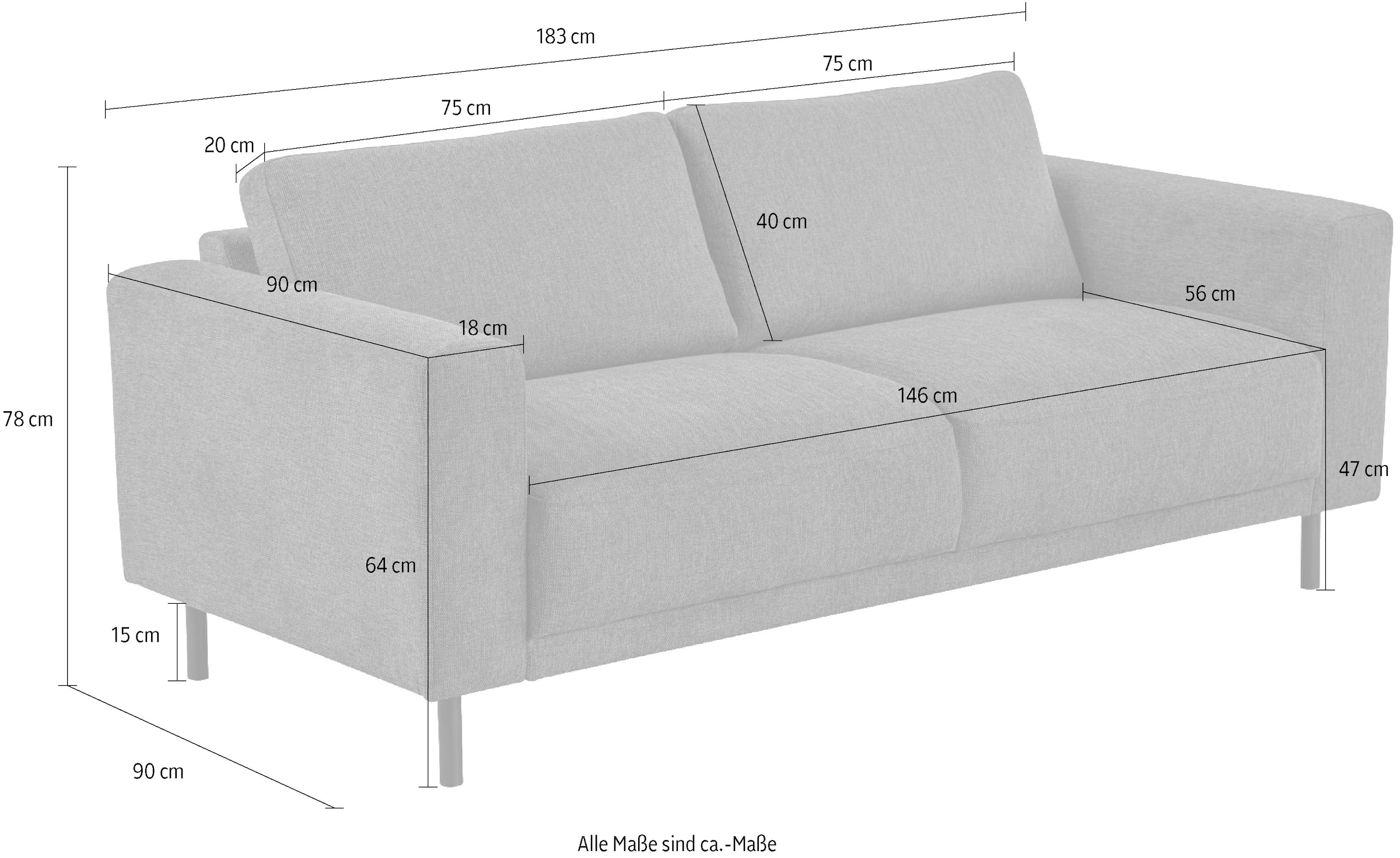 GOODproduct 2,5-Sitzer »Sveeva, Kompaktsofa, B.183 cm, schwarze Metallfüsse« langlebiger Webstoff, mit Wellenunterfederung, viele Farben