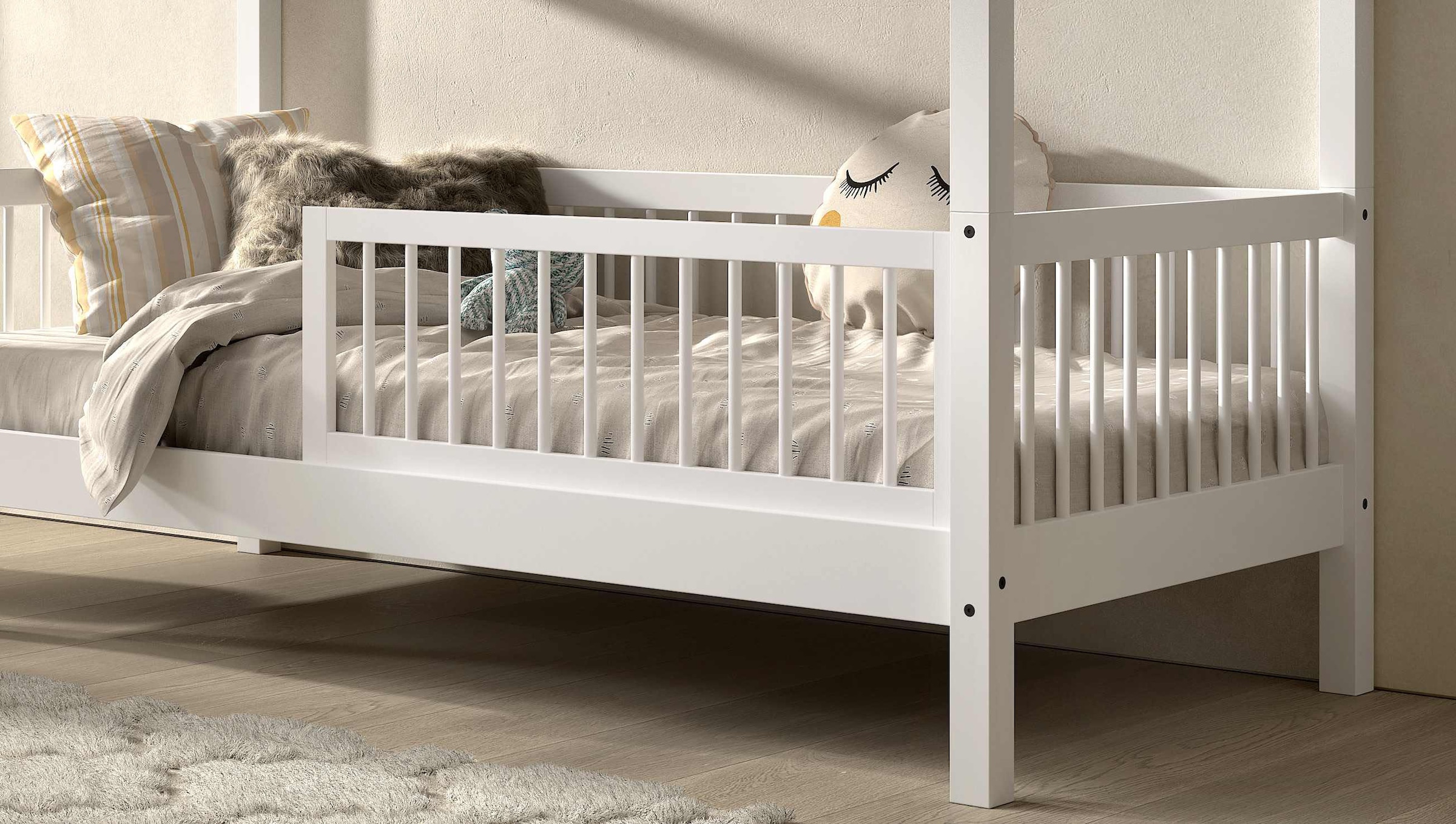 Vipack Daybett »Forrest 90/200 aus massiver Buche stabil gebaut, weiss lackiert« mit Sprossenumrandung, Rausfallschutz vorne, ohne o. mit Bettschublade