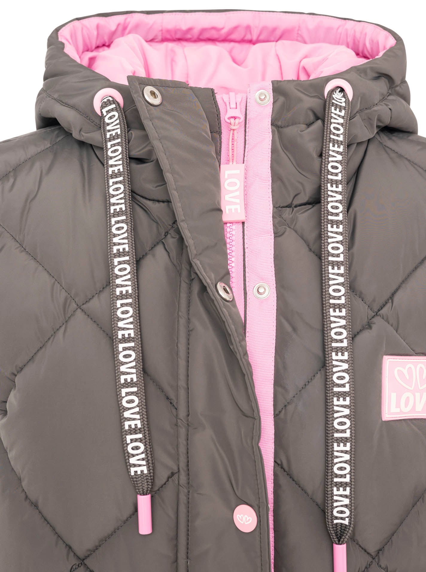 Zwillingsherz Steppweste »"Love Print"«, modisch, Doppelzipper, Druckknöpfe, knielang, Kapuze