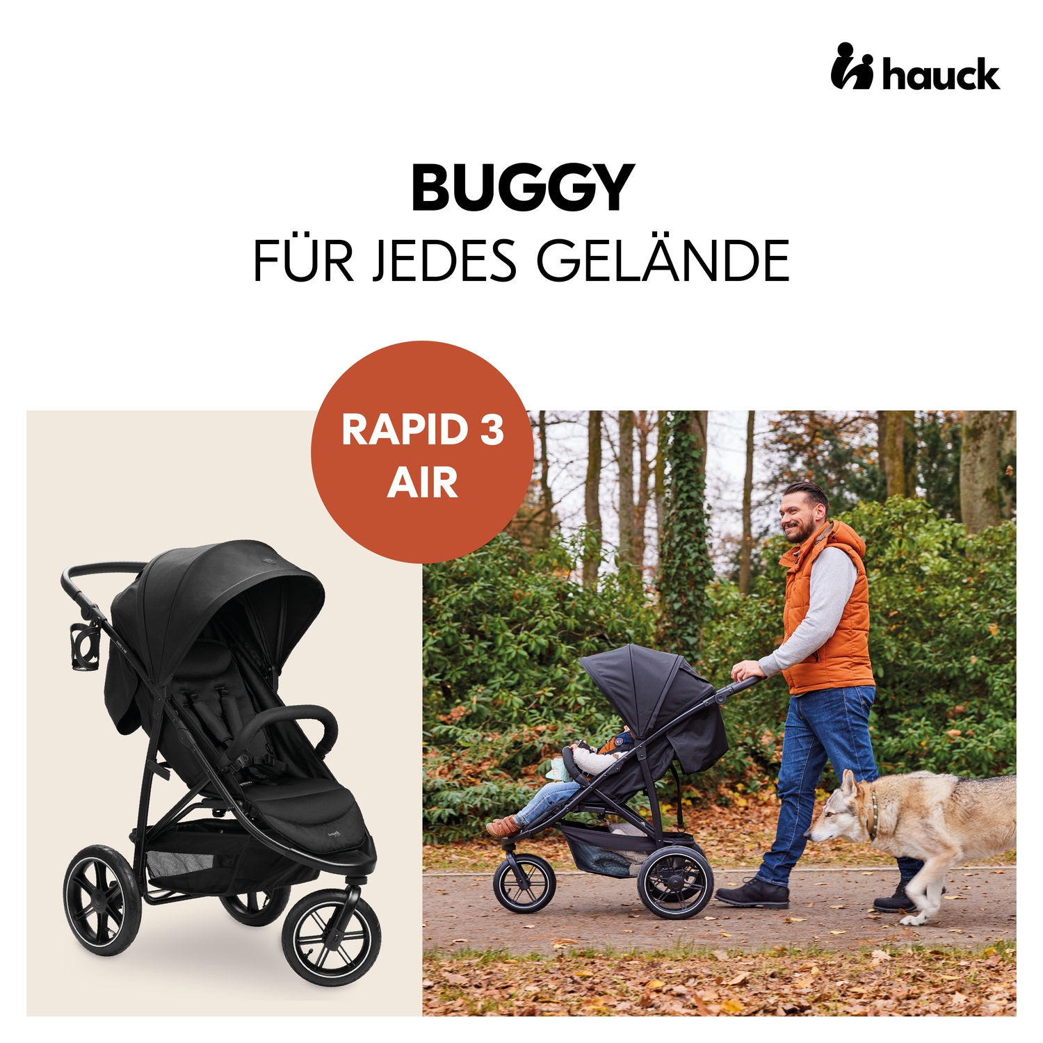 Hauck Poussette pour enfants »Dreiradbuggy, Rapid 3 Air, black« 22 kilos mit schwenk/feststellbarem Vorderrad; Lufträder; bis 22 kg belastbar