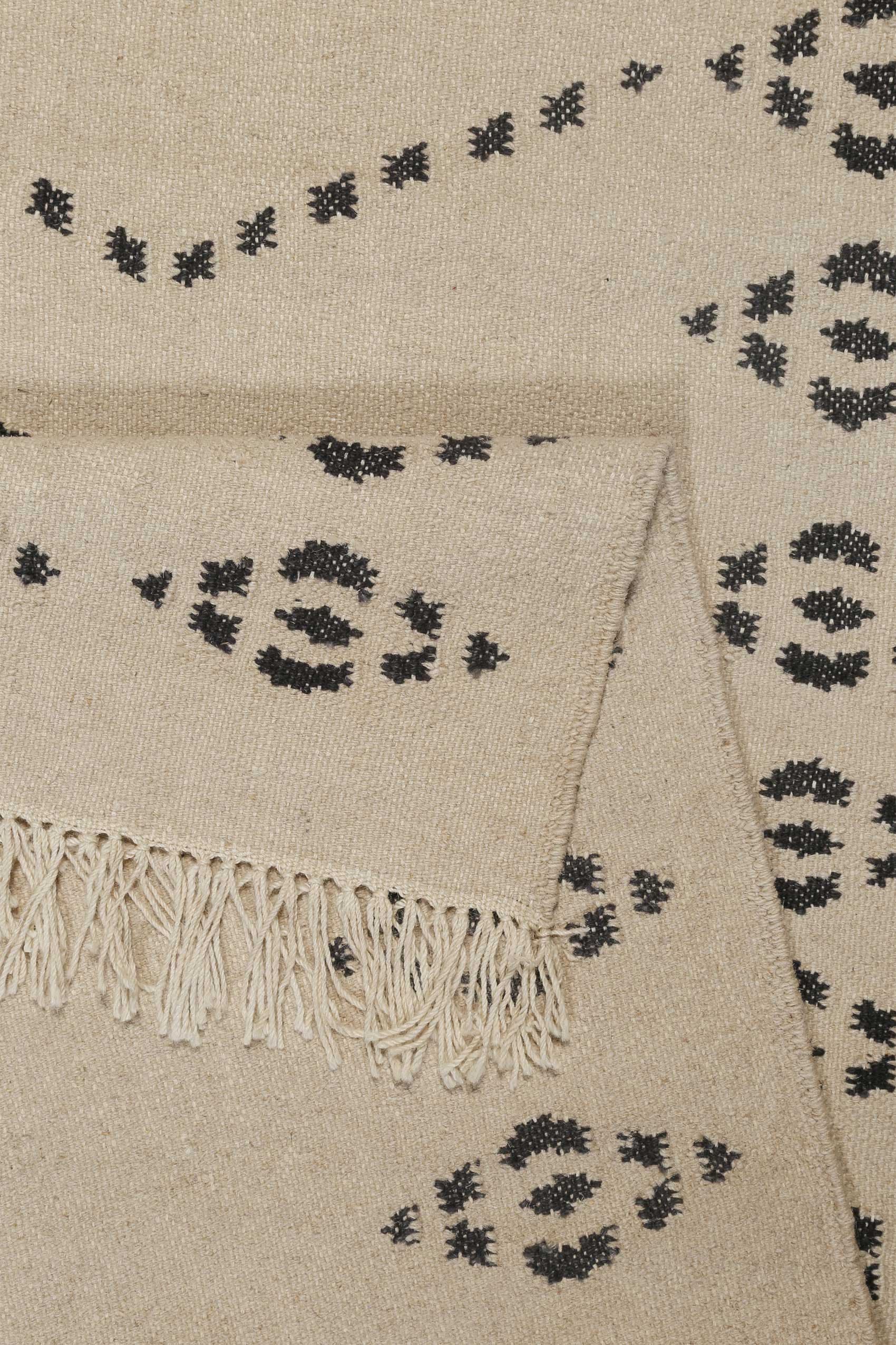 Green Looop Wollteppich »Belmont« rechteckig 5 mm Höhe Fransen, Kelim, handgewebt, Natur, Wohnzimmer, Schlafzimmer, Raute