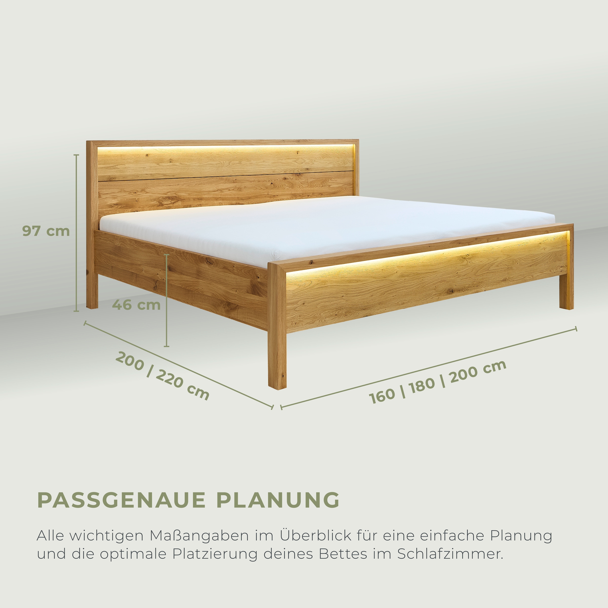 Home affaire Lit en bois massif »Ambroise aus Wildeiche« inkl. LED-Beleuchtung, wahlweise auch in Überlänge erhältlich