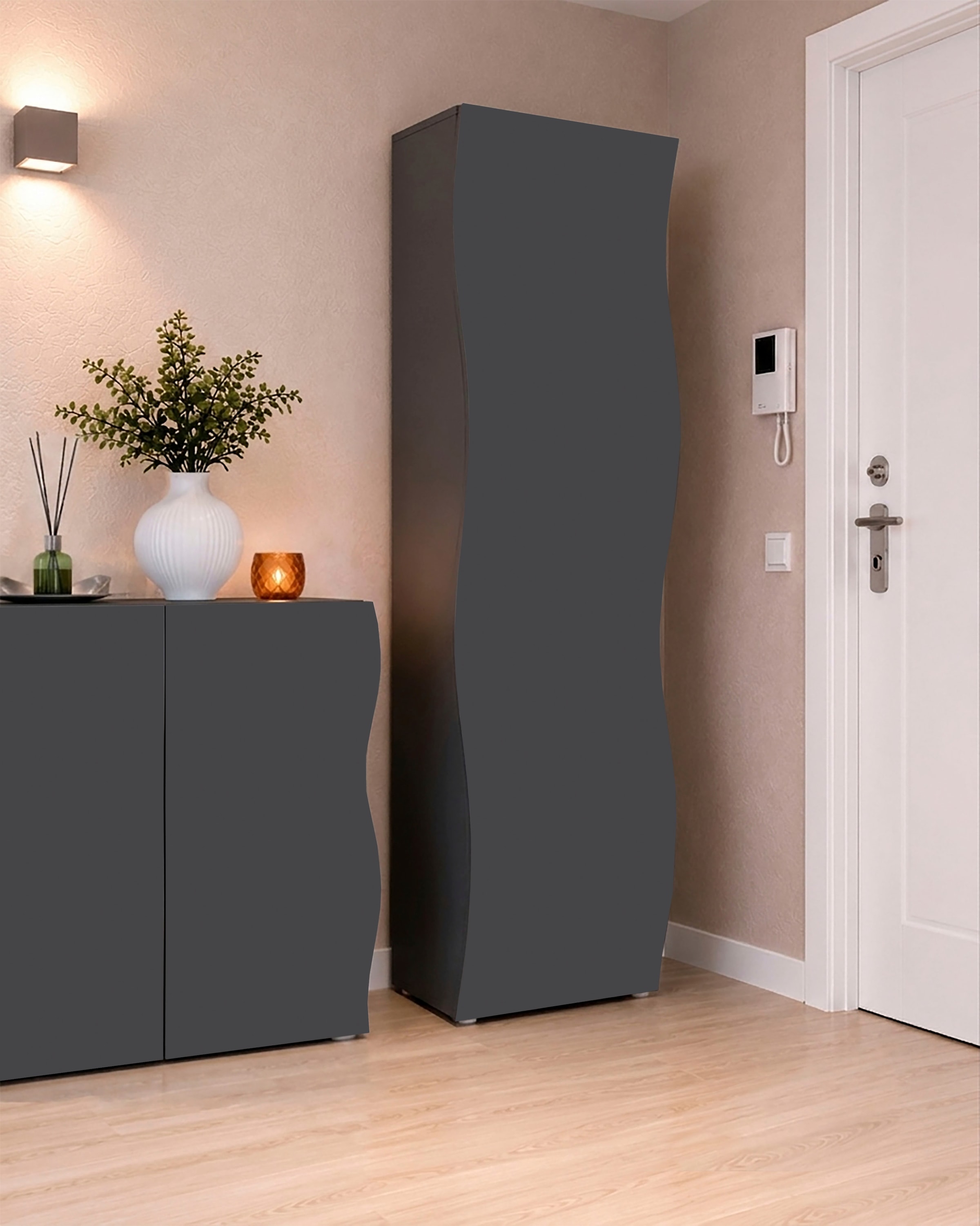Image of Home affaire Garderobenschrank "Onda - Kleiderschrank mit 1 Tür, Made in italy" Dielenschrank in Anthrazit matt mit Kleiderstange und Einlegeboden