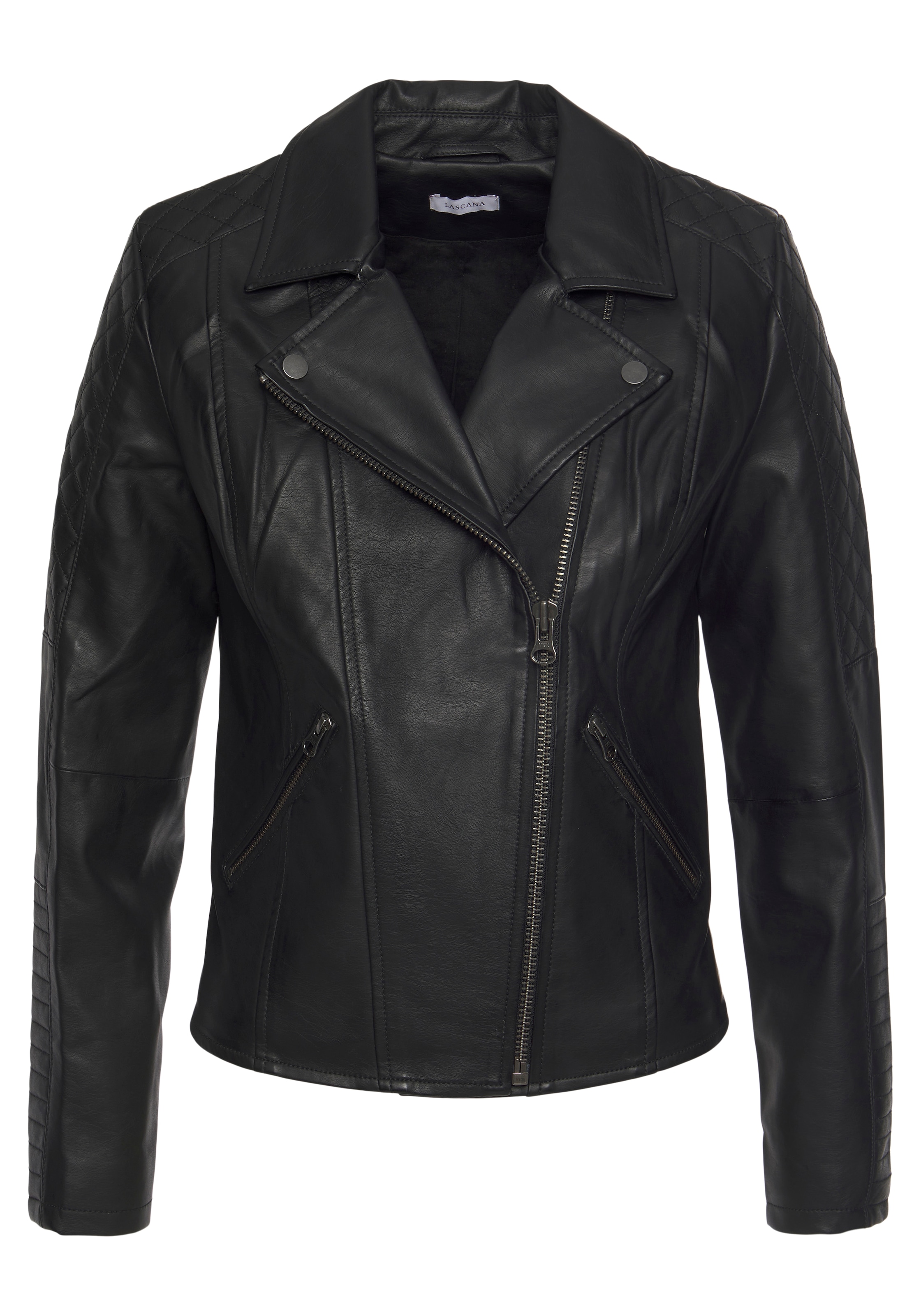 LASCANA Lederimitatjacke mit Bikerdetails, kurze Bikerjacke, figurbetont