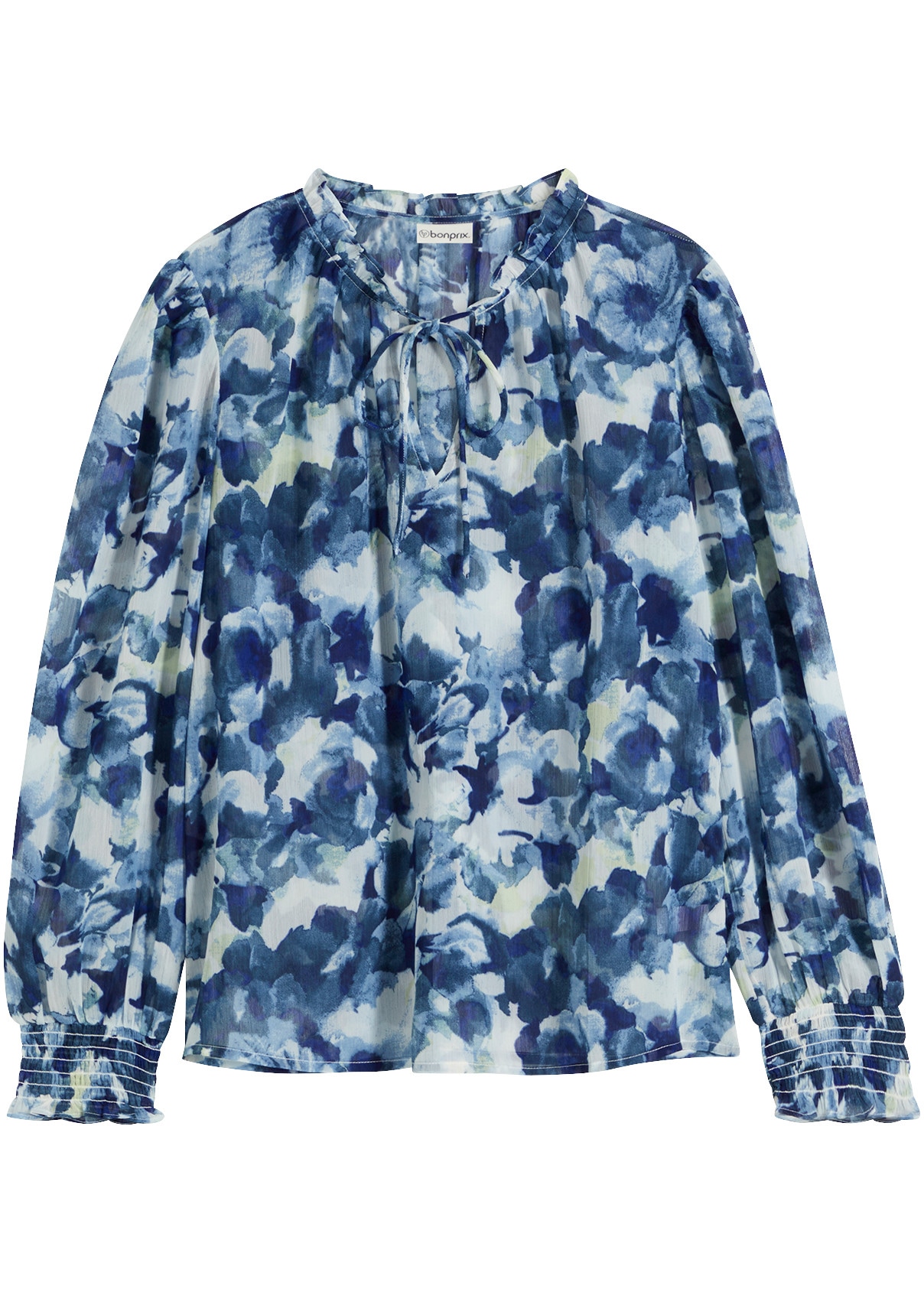 bonprix Blouse en mousseline avec imprimé floral, coupe ajustée, sans col