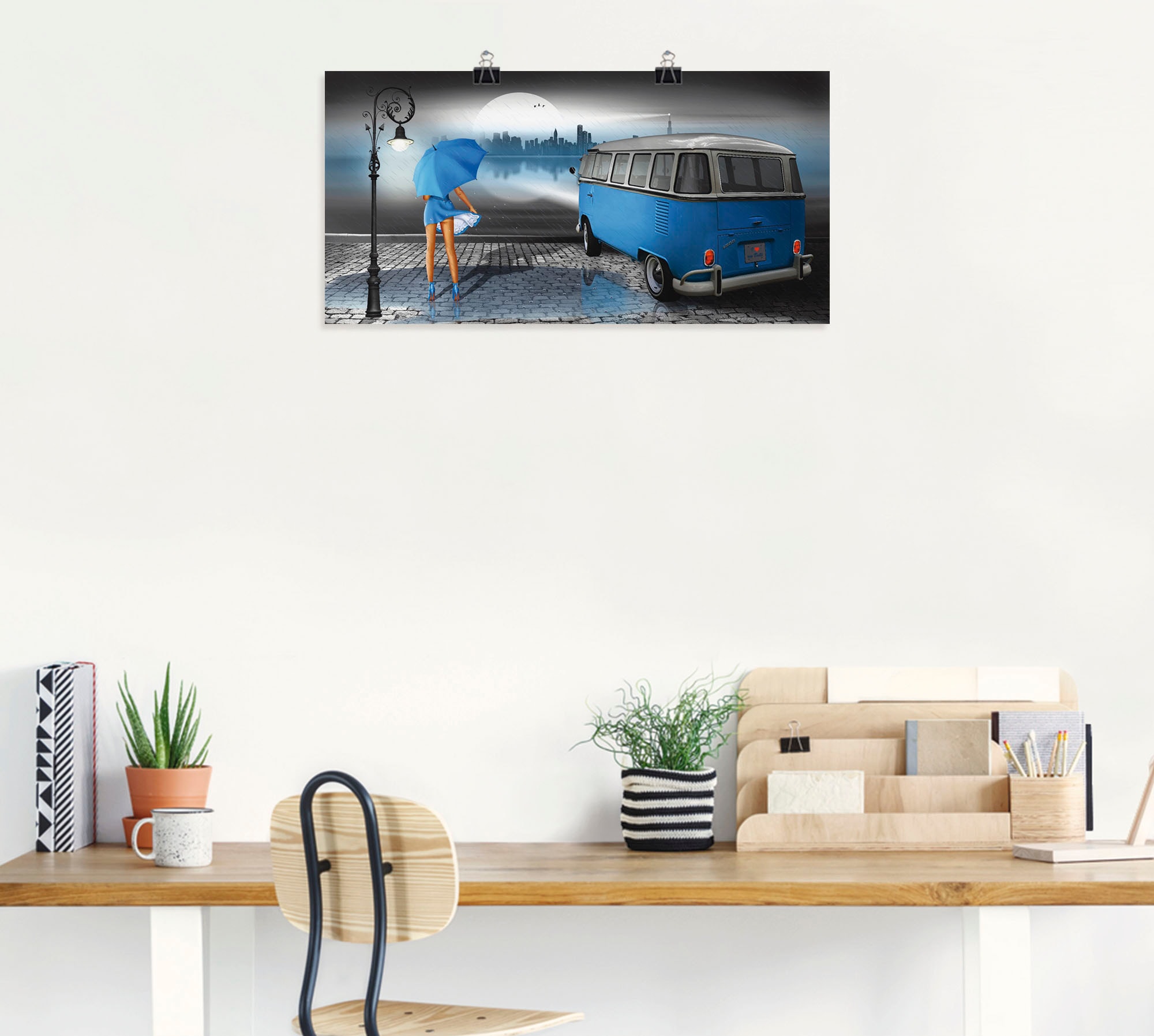 Artland Wandbild »Regennacht in Blau mit Bulli T1« Auto 1 Stk. tlg. als Leinwandbild, Poster, Wandaufkleber in verschied. Grössen