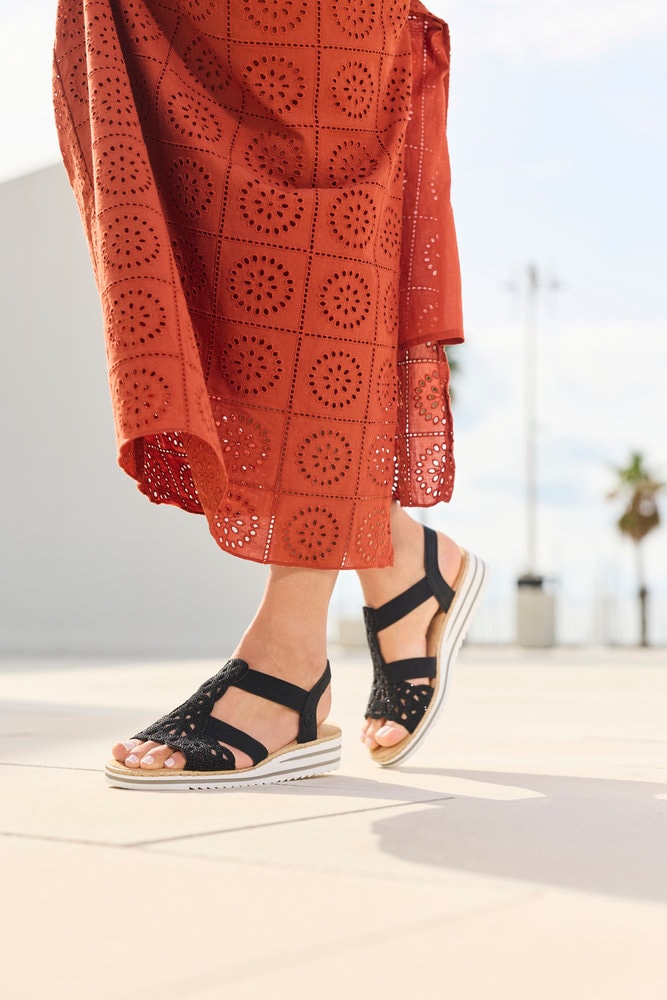 Rieker Sandale  Sandale compensée, chaussure d'été, chaussure de vacances avec strass
