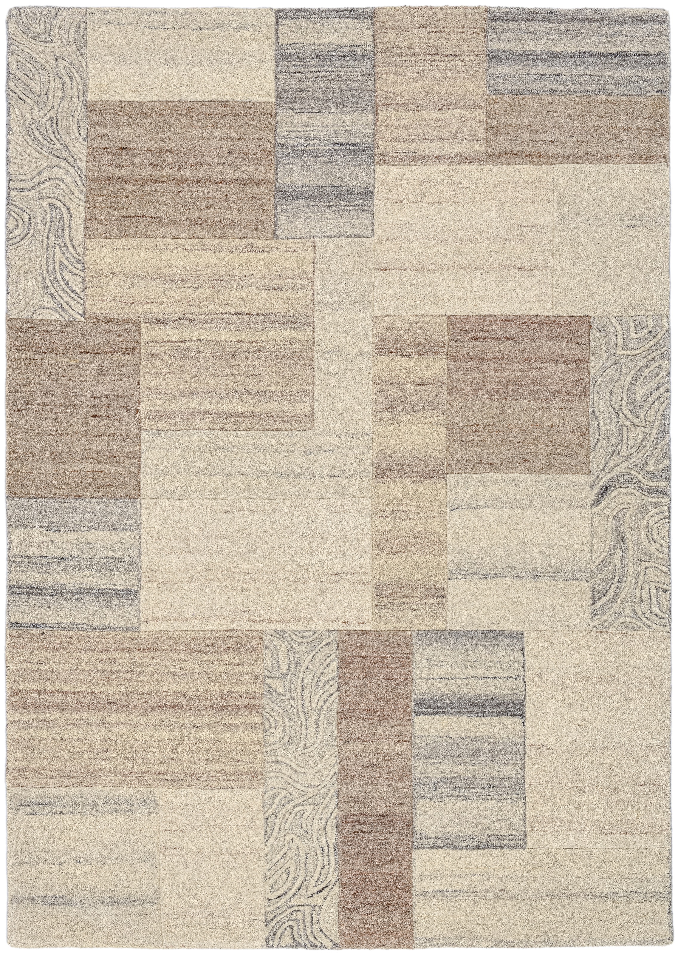 THEKO Wollteppich "Lola, Wolle, handgearbeitet, Patchwork Design, handgetuftet" rechteckig 12 mm Höhe Wohnzimmer, Schlafzimmer, Esszimmer, auch als Läufer und rund