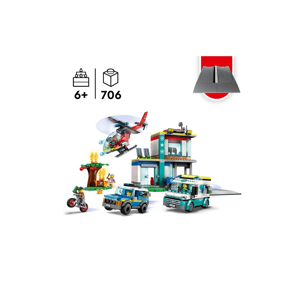 LEGO® Konstruktionsspielsteine »Hauptquartier der Rettungsfahrzeuge«, (706 St.)