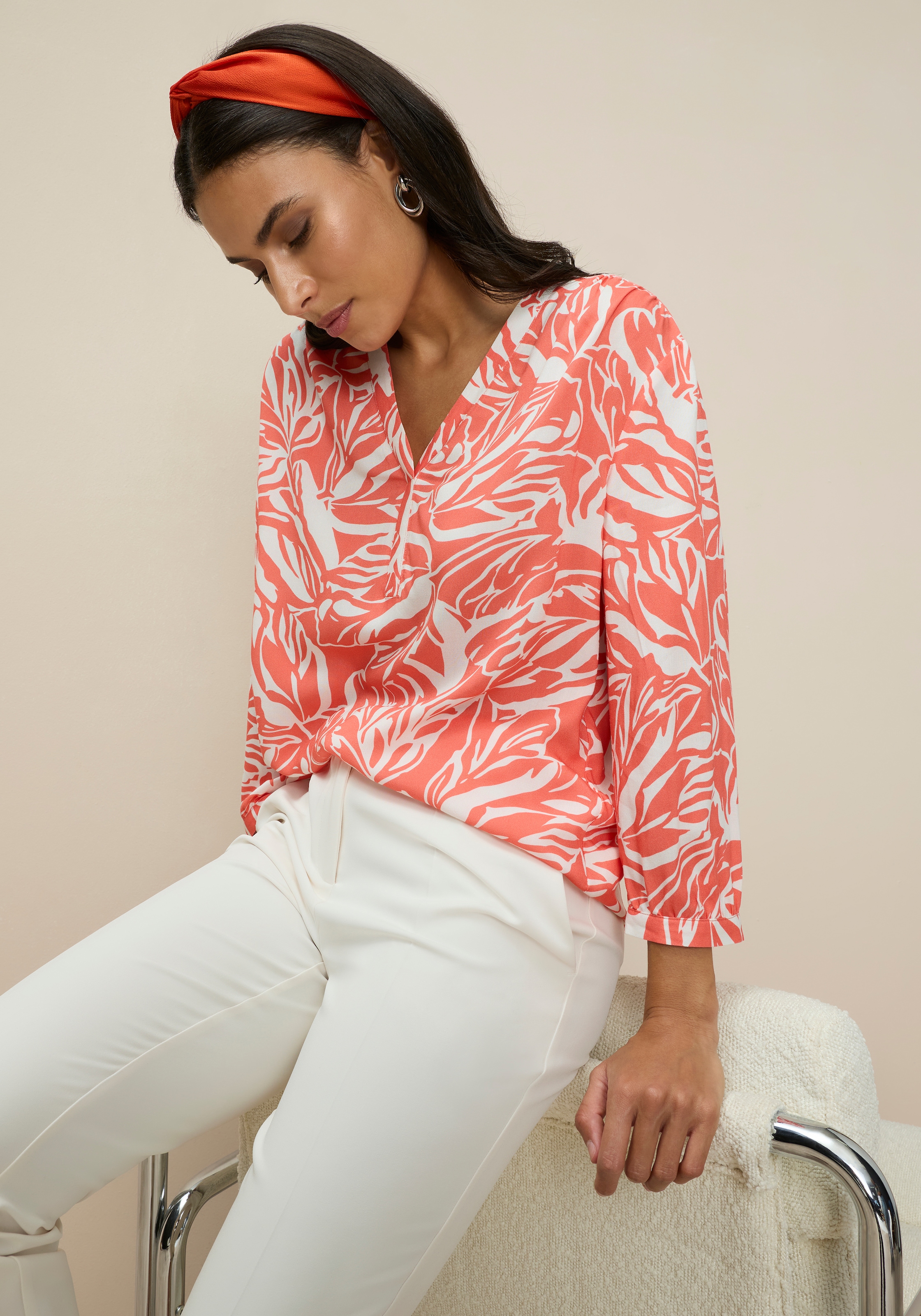 Tamaris Blouse à pression mit 3/4 Ärmeln und femininen V-Ausschnitt