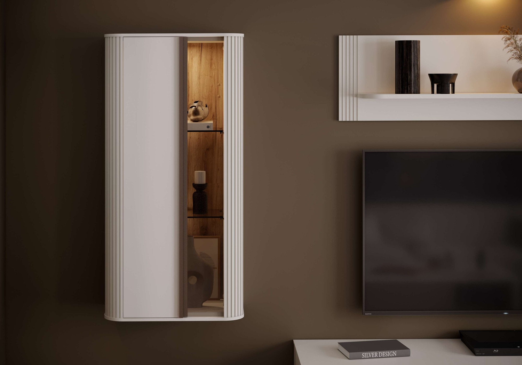 GOODproduct Hängevitrine »Rondo, Wandschrank, Schwebendes Design für modernen Wohnraum« UV lackiert, Soft Close Funktion, Beleuchtung, Wandmontage