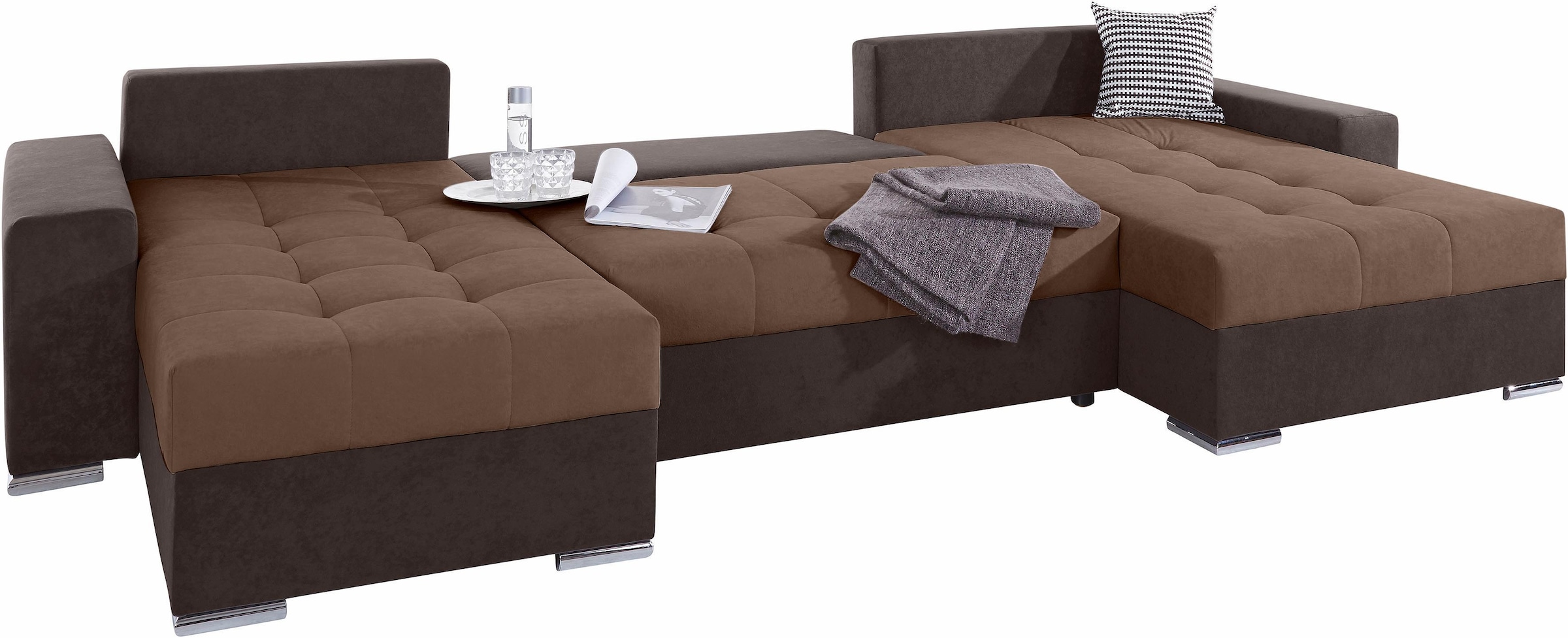 COLLECTION AB Paysage de salon »Josy XXL U-Form, B: 333 cm, mit 2 Recamieren 77 & 97 cm« mit Bettfunktion, Bettkasten & 2 Zierkissen, Federkern