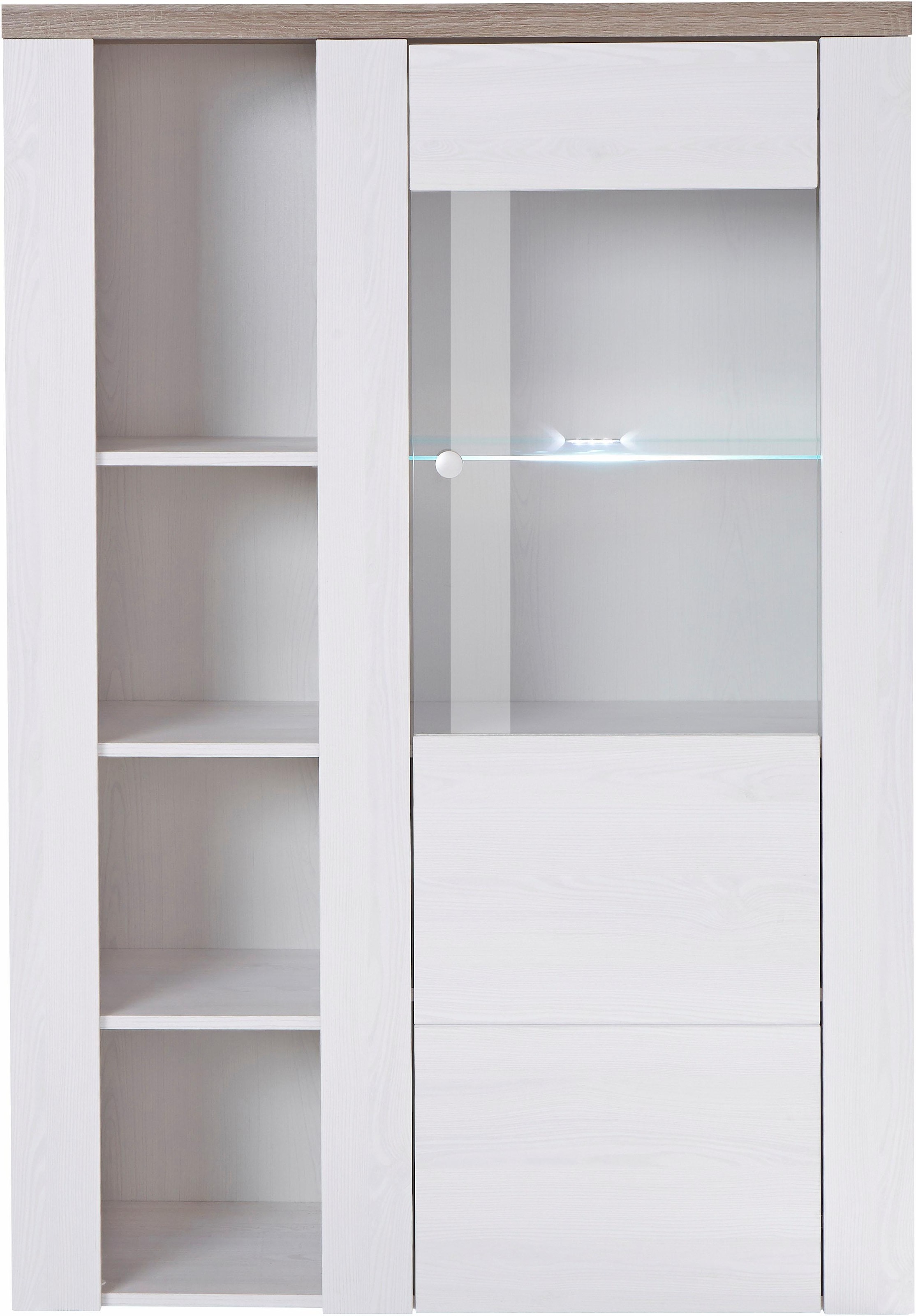 Home affaire Vitrine »Larona, zeitlose Glasvitirne, Hochschrank Höhe 145 cm«, Stauraumvitrine mit dekorativer Rahmenoptik