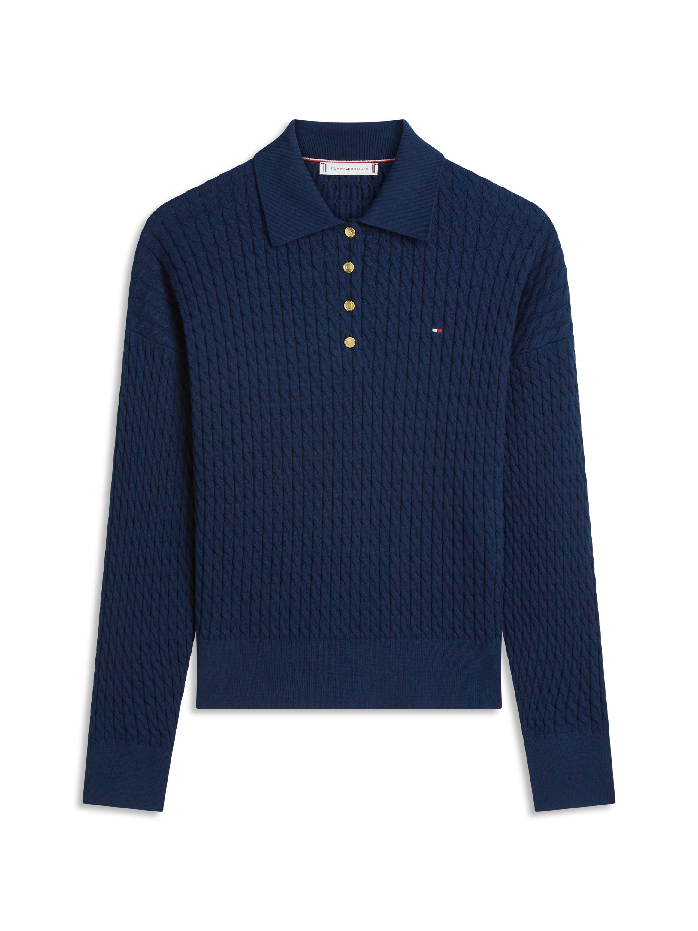 Tommy Hilfiger Pull en tricot »CO CABLE FINE GG RLXD POLO SWT« mit Zopfmuster
