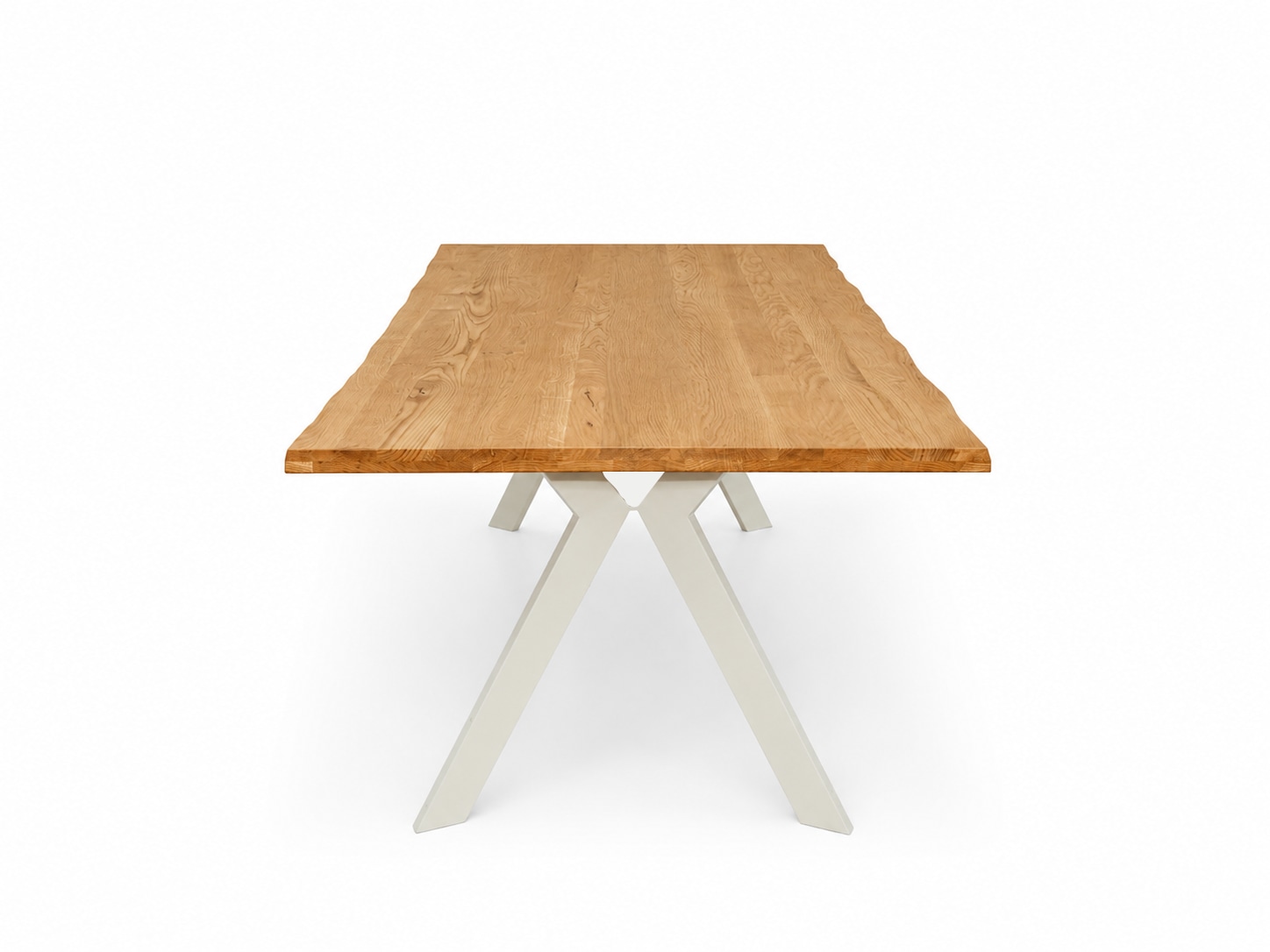 GOODproduct Esstisch »»MONACO« Speisetisch, Küchentisch, Wohntisch, Esszimmertisch« Wildeiche geölt Natur, Baumkante, A-Gestell Pearl White Metall