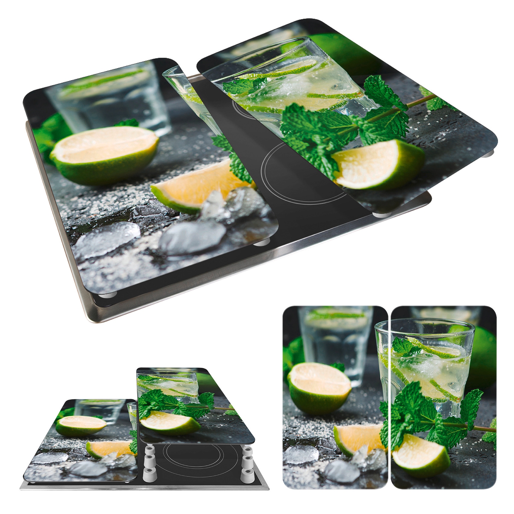WENKO Herd-Abdeckplatte »Universal Modell Mojito«, (Set, 2 tlg.), Herdabdeckung für alle Herdarten, kratzfest, mit rutschfesten Füssen