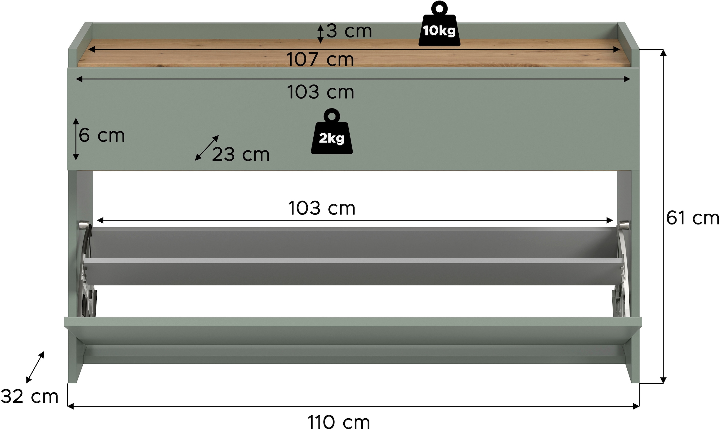 Home affaire Armoire à chaussures »EVRID, Breite 110cm, hängend, 1 Schubkasten, 1 Schuhwalze« individuell mit anderen Artikel der Serie EVRID erweiterbar, 1 cuis tlg. Schuhkommode, Kommode, Sideboard, Garderobenschrank, Flurkommode