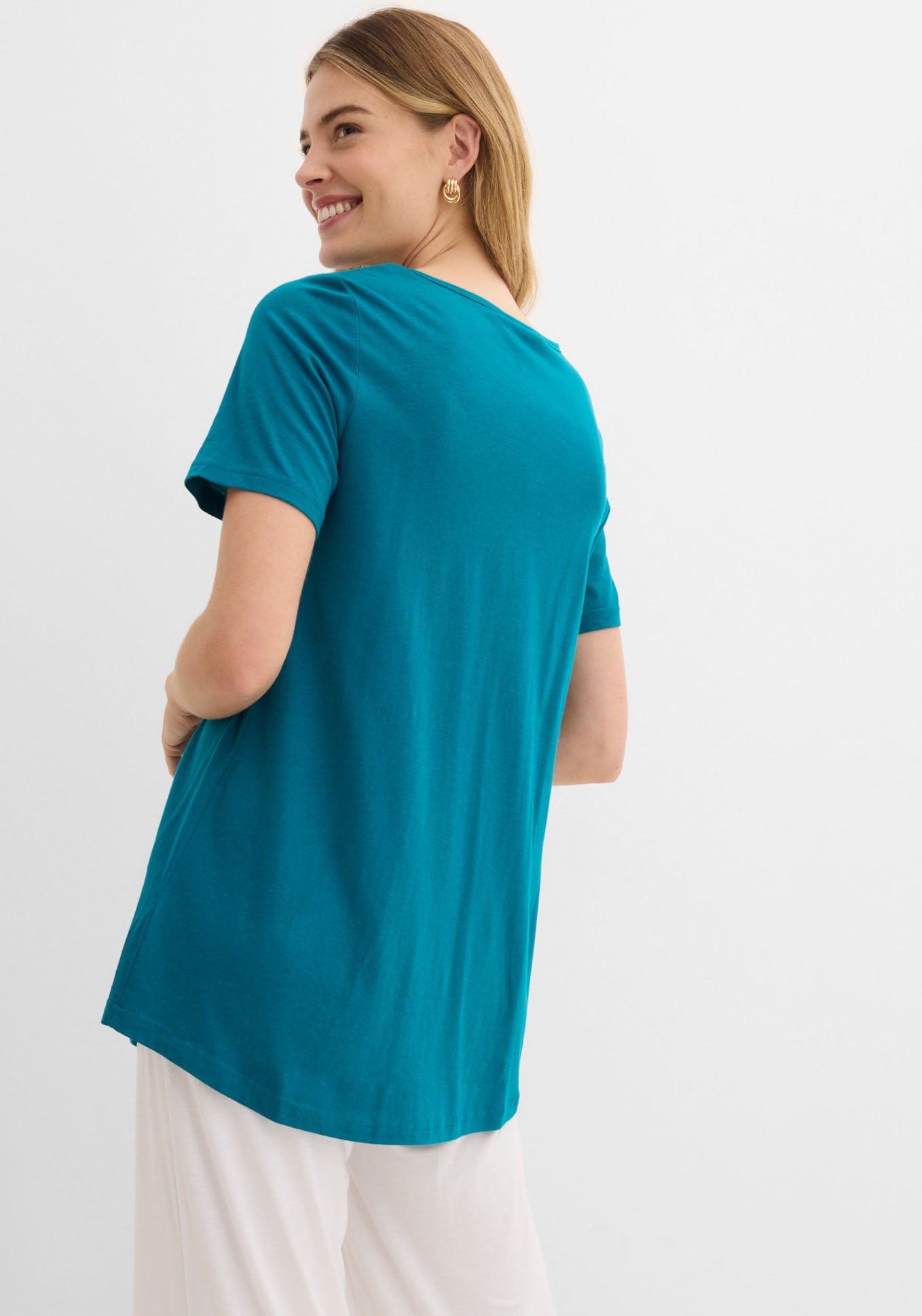 bonprix T-shirt »T-Shirt in A-Linien-Form, kurzarm« ligne A discrète, manches courtes, en coton et viscose