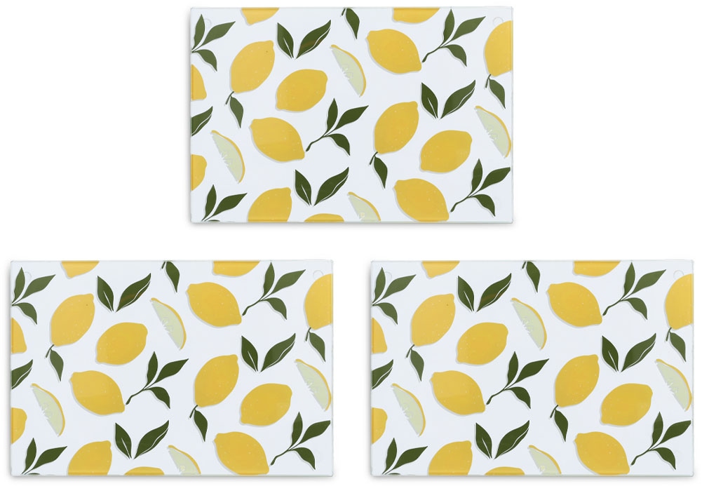 Image of Zeller Present Schneidebrett "Glasschneideplatte "Lemons", 3er Set" Silikonfüsse
