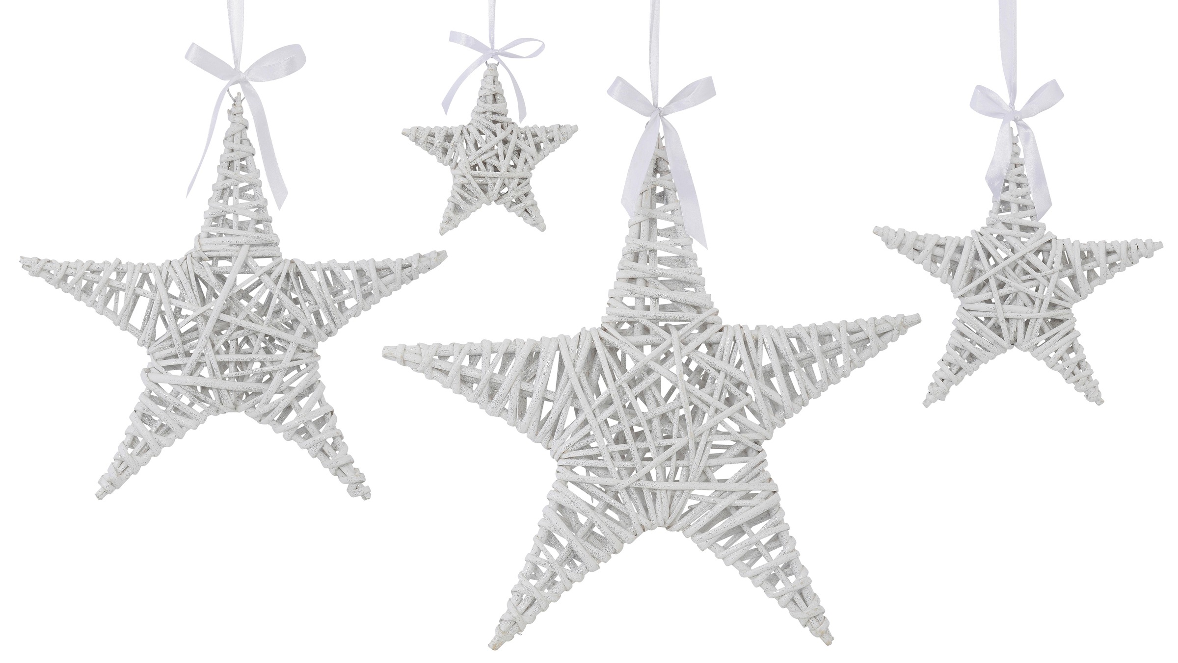 Image of Creativ deco Dekostern, (4 St.), mit Satinband, leicht silberfarben geglittert bei Ackermann Versand Schweiz