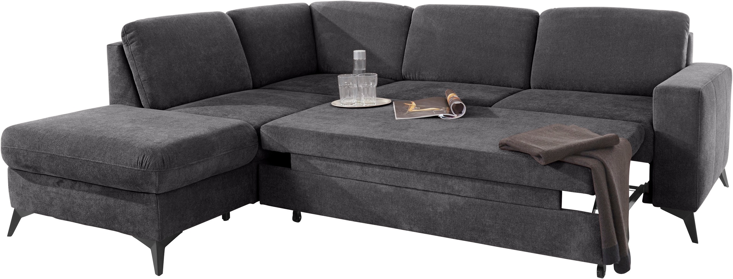 Places of Style Ecksofa »Lolland L-Form«, Wahlweise mit Bettfunktion und Stauraum, auch mit abwischbarem Bezug