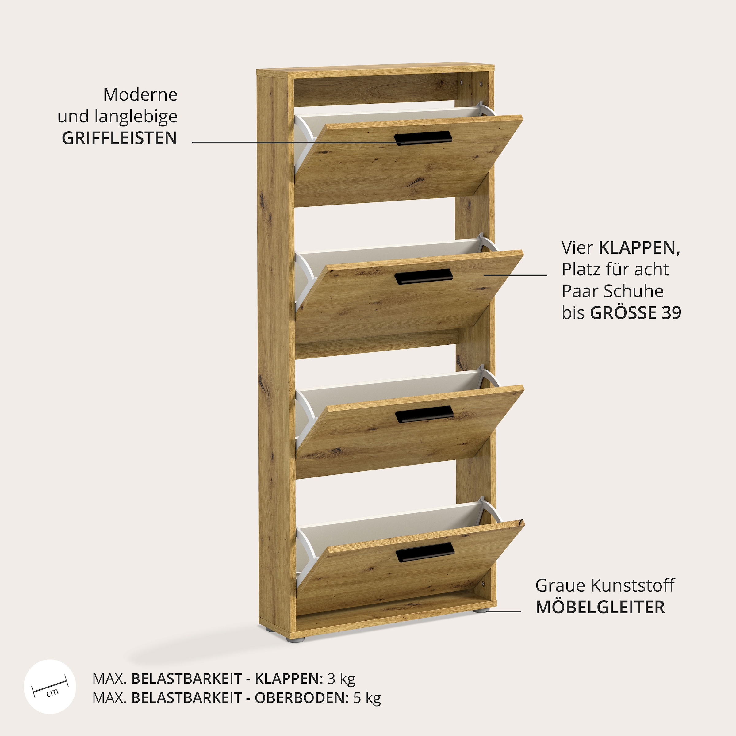 HBZ Basculeur de chaussures »Sam Schuhkipper, Schuhschrank BxHxT 59x136x17 cm« 1 cuis tlg. avec 4 rabats