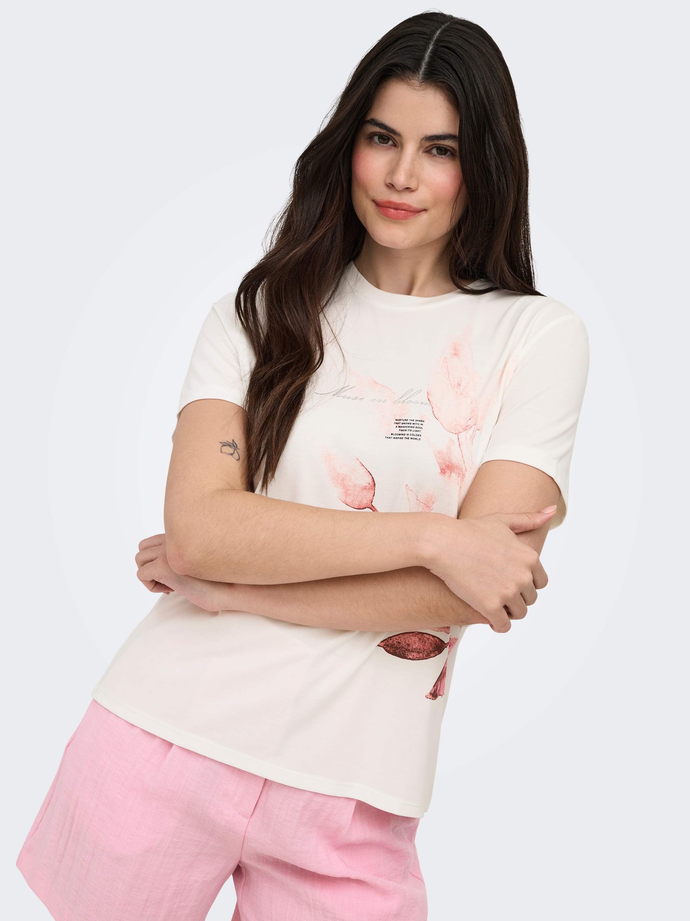 ONLY Kurzarmshirt »ONLFREE LIFE MODAL S/S ATELIER TOP JRS« Materialmix, Rundhals