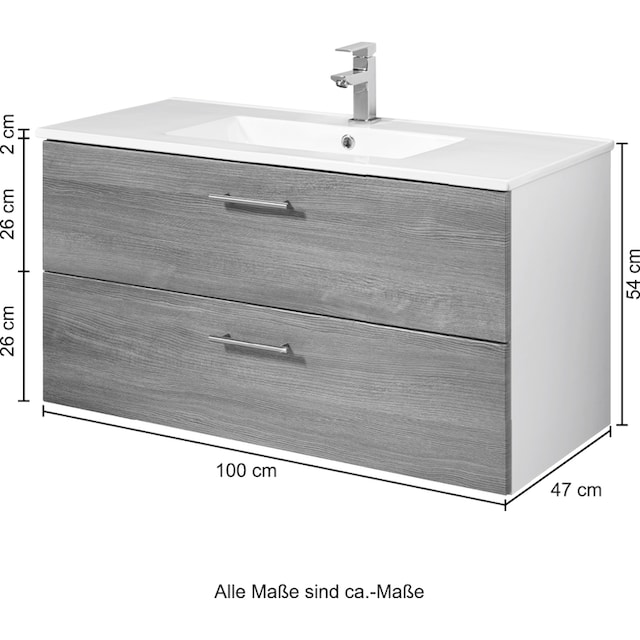 HELD MÖBEL Waschtisch »Trento in verschiedenen Ausführungen Unterschrank  inkl. Waschbecken«, Badmöbel in Breite 100 cm, Waschplatz mit 2 Schubladen,  Badschrank bequem kaufen