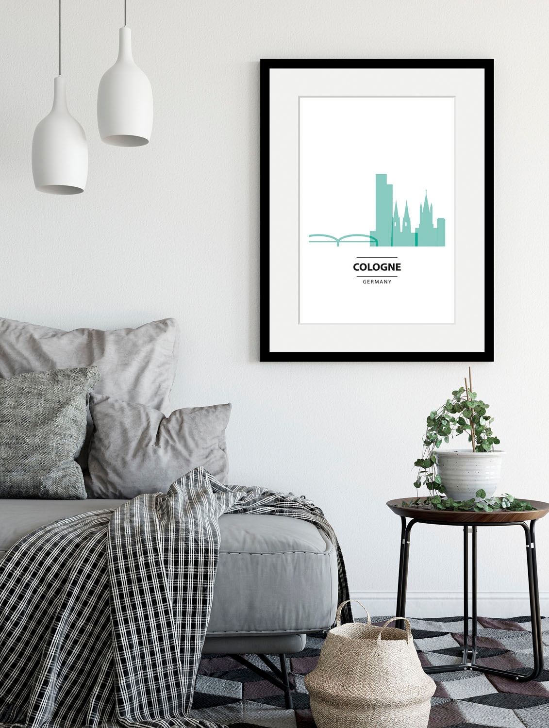 Image of queence Bild "Cologne Color Splash" Deutschland Gebäude Kirche Köln Schriftzug Stadt Städte 1 Stk. tlg. HD Premium Poster-Druck inkl. Holzrahmen