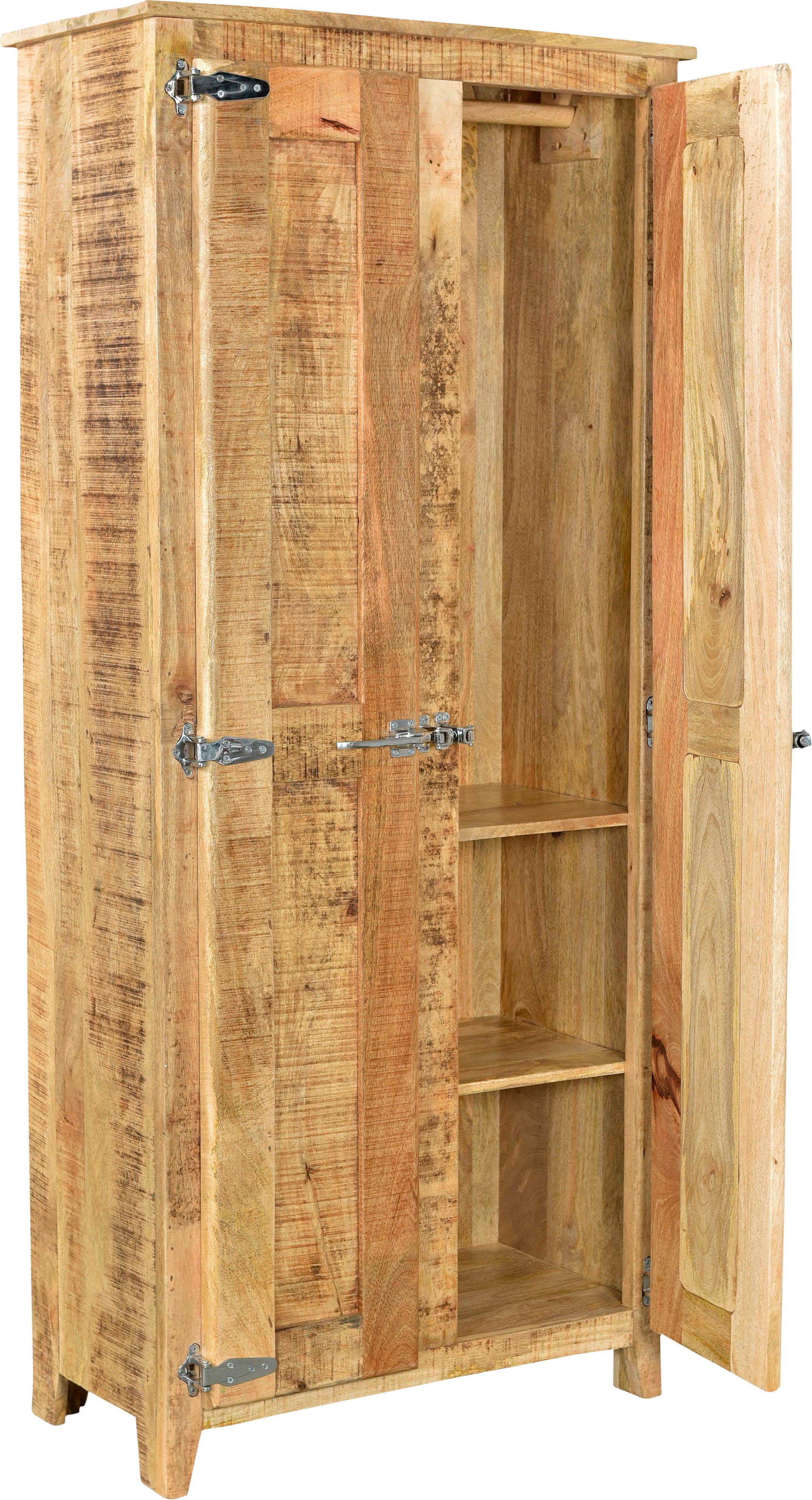 SIT Armoire vestiaire »Brest aus Mangoholz mit 2 Türen, Kleiderstange & Böden« 2 portes avec poignées de réfrigérateur distinctives et beaucoup d'espace de rangement