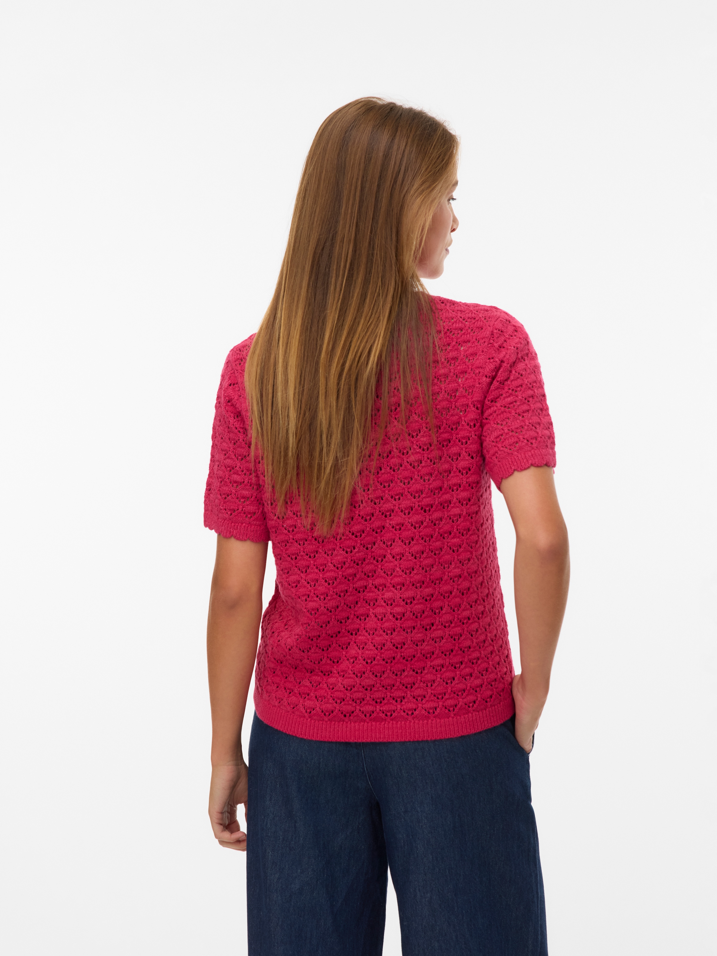 Vero Moda Top en tricot »VMJAQUELINE SS O-NECK TOP BOO« mit zartem Muster