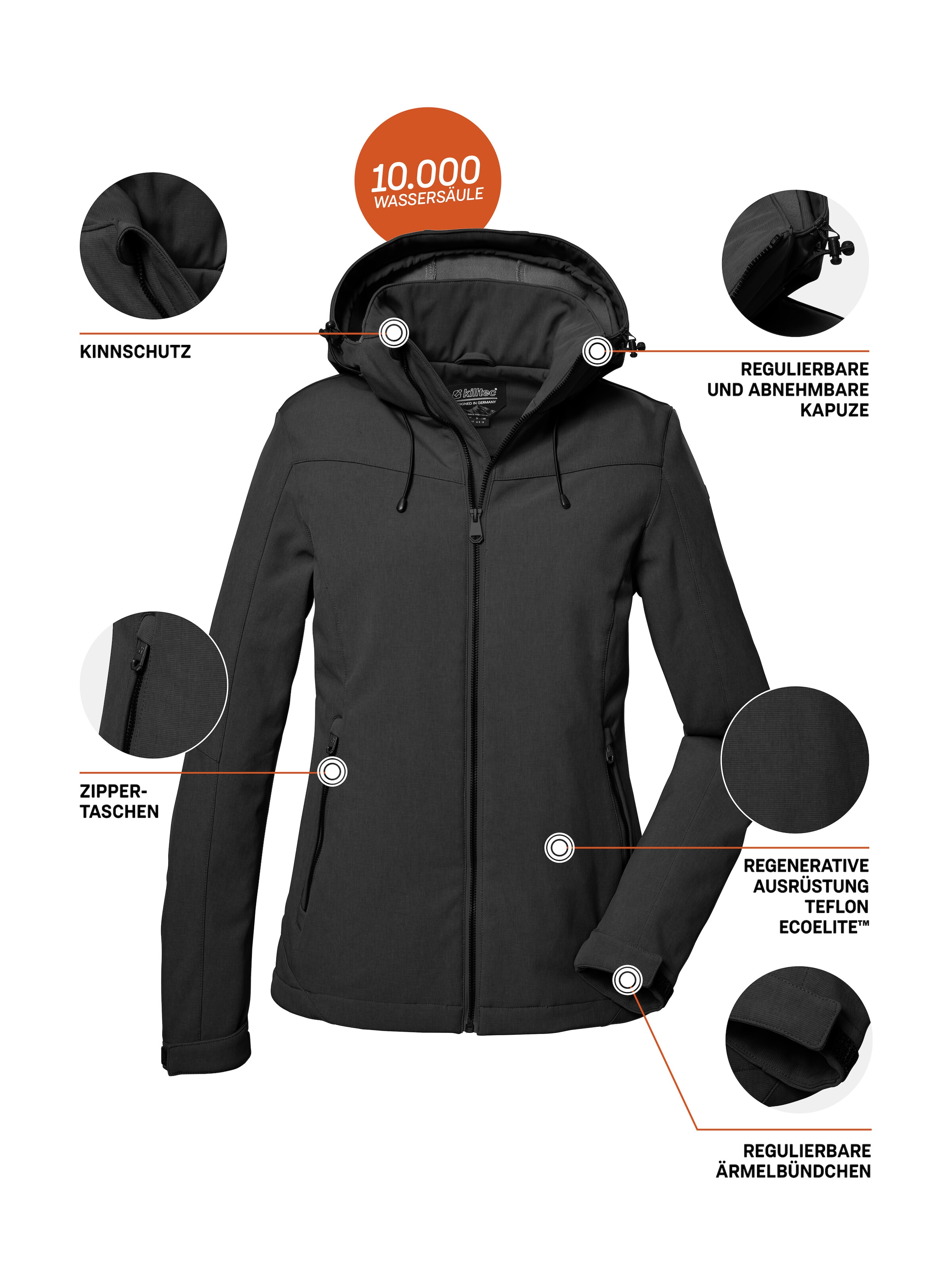 Killtec Veste softshell »Damen Softshelljacke« Wasserabweisende, winddichte Softshelljacke mit abnehmbarer Kapuze