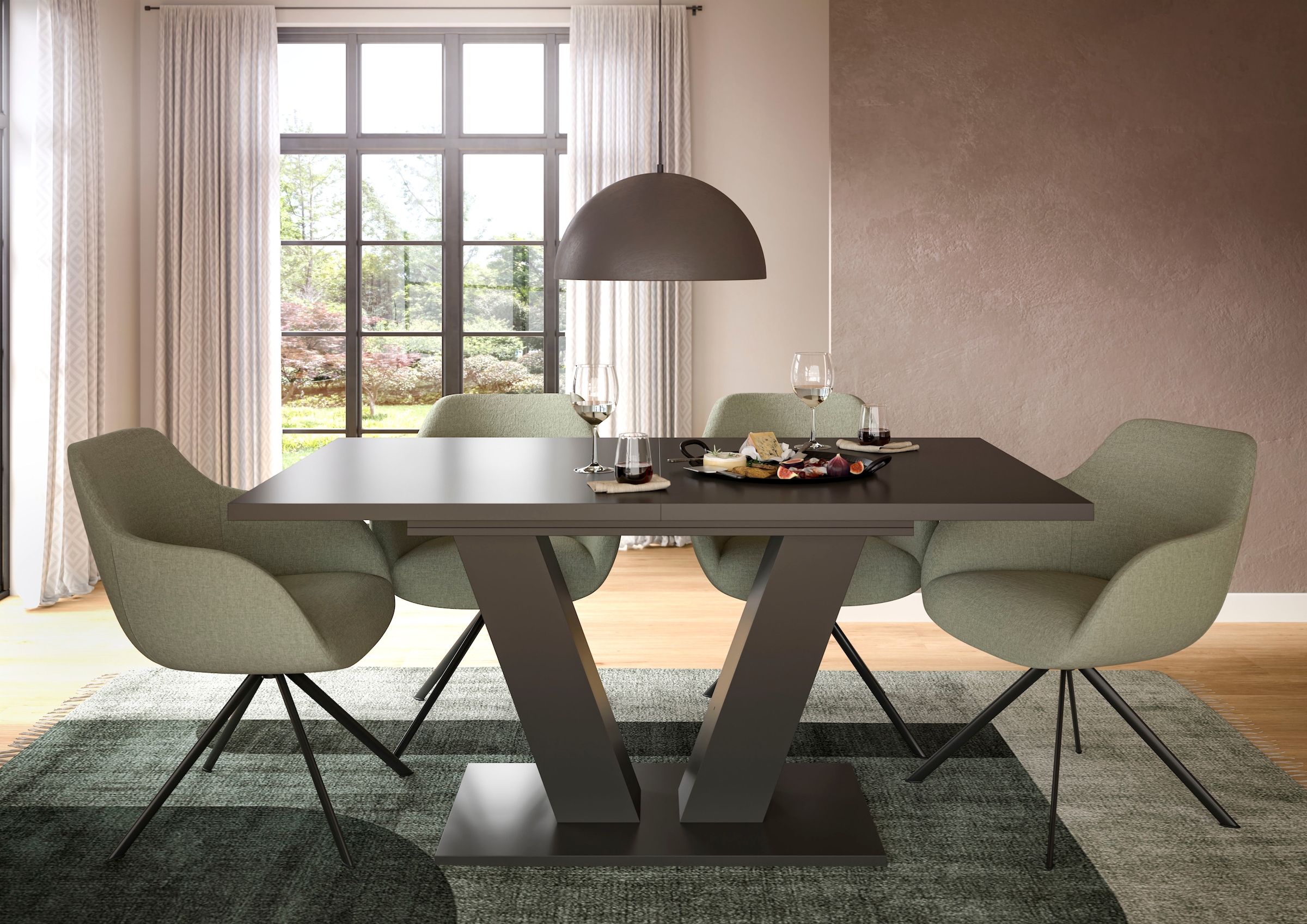 INOSIGN Esstisch »Motus, ausziehbar 150 -190 cm, inklusive 40 cm Einlegeplatte«, (Set, 1 St.), V-Gestell mit Bodenplatte, Tisch, Küchentisch, Esszimmer, Küche