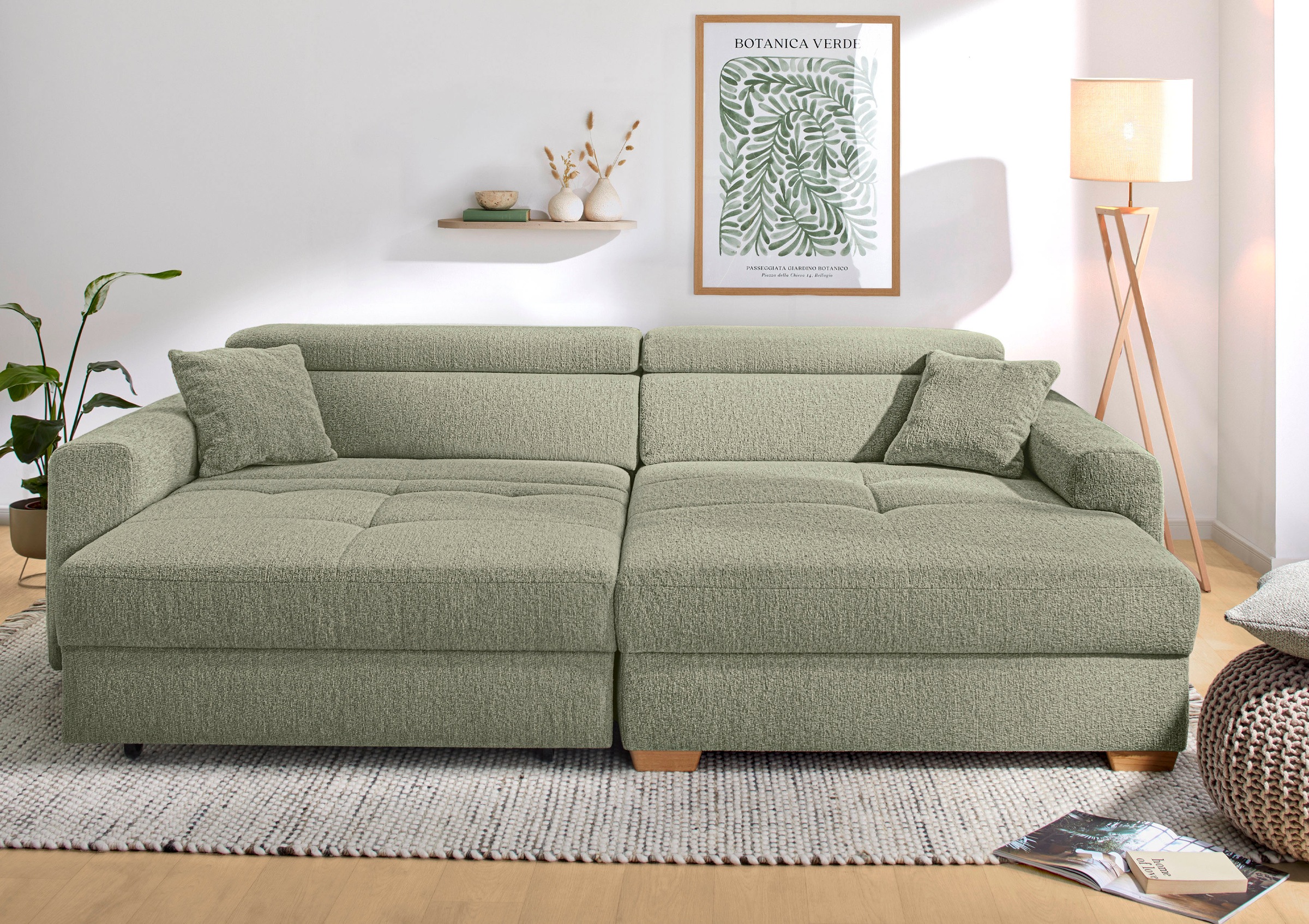 Jockenhöfer Gruppe Ecksofa "Slider L-Form, B: 277 cm Couch, 60cm elektrische Sitztiefenverstellung" 140kg Belastbarkeit, USB-Anschluss, Kopfteilverstellung & Zierkissen