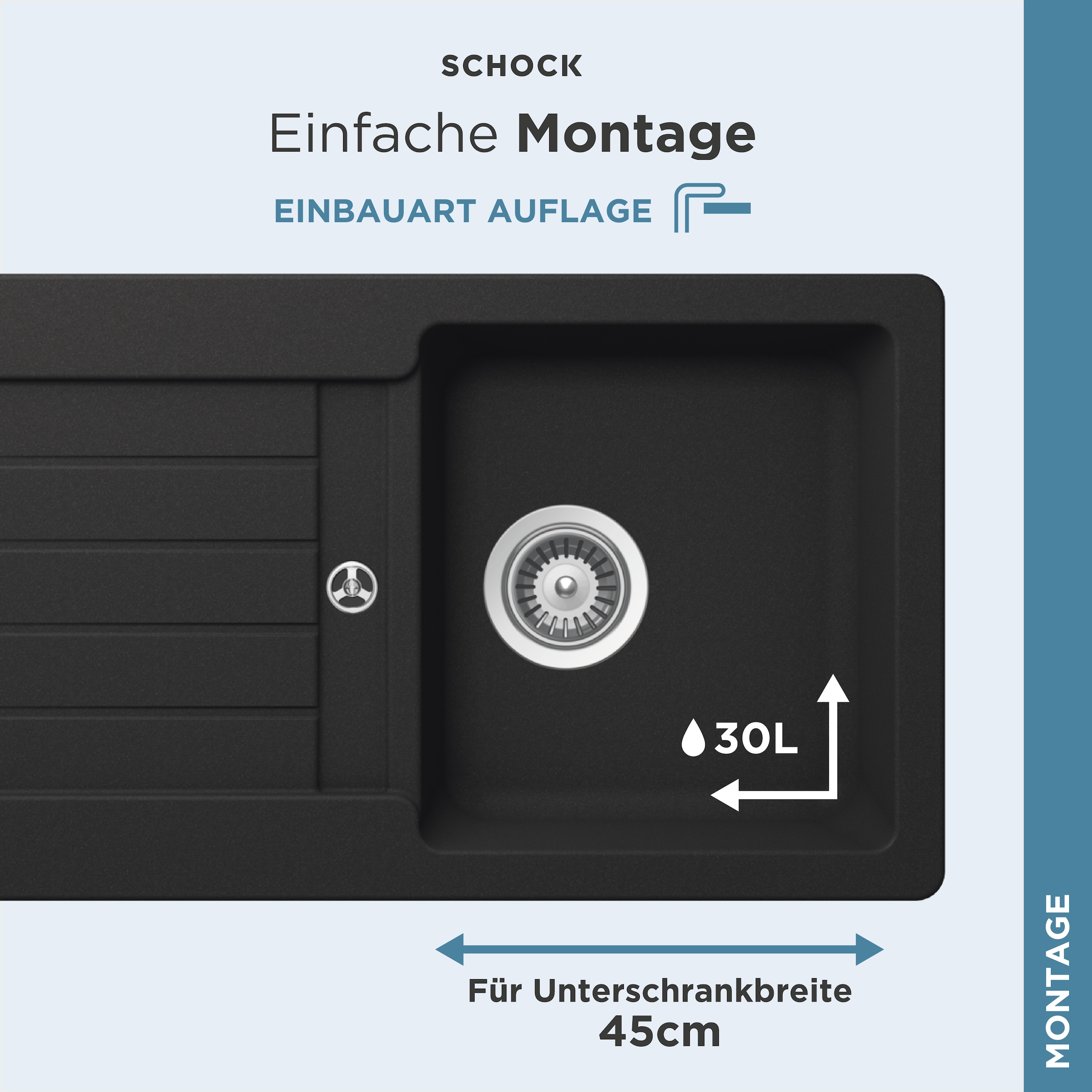 Schock Évier en granit »Typos D-100 S« mit Ablauf und Abtropffläche, links und rechts einbaubar