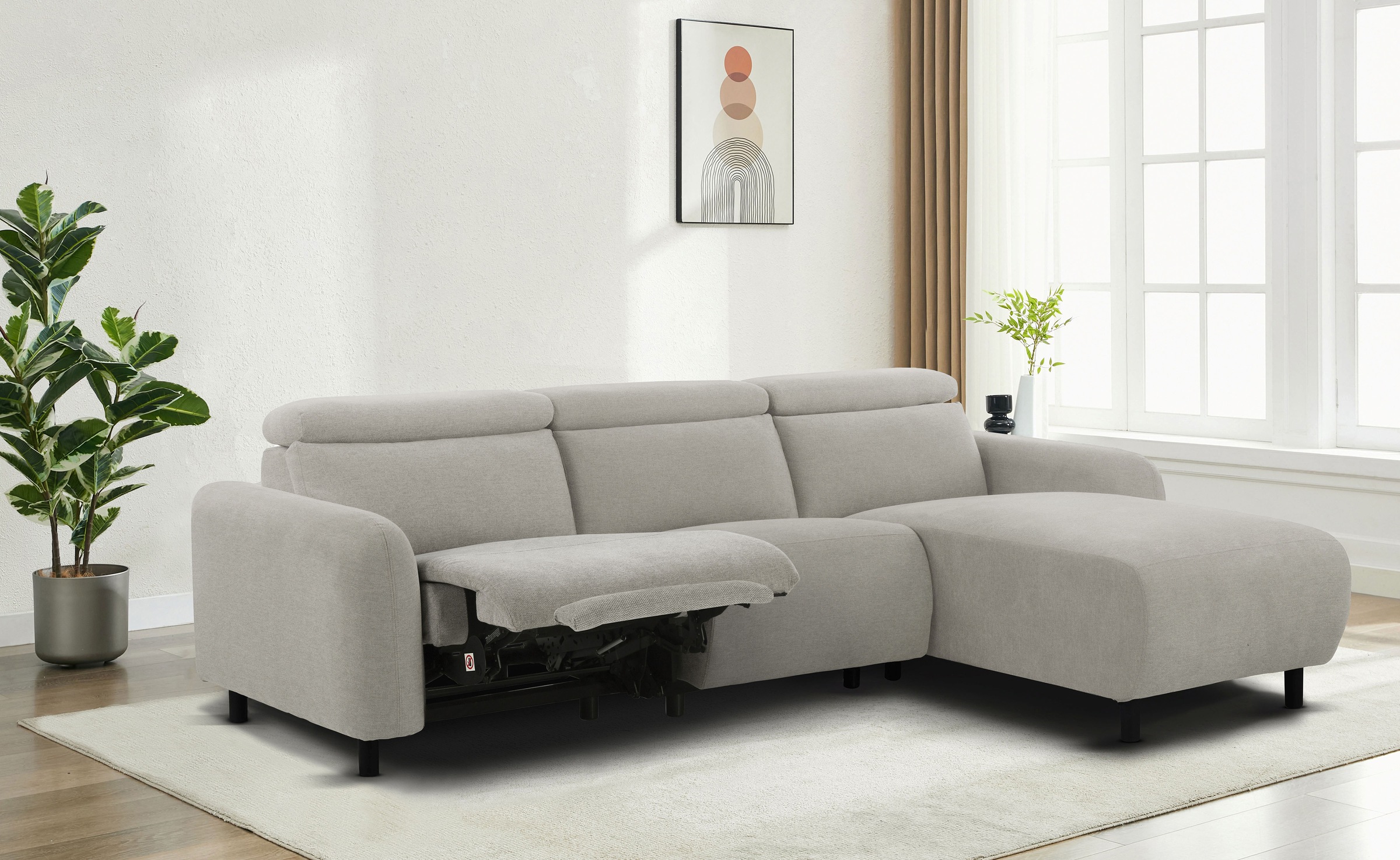 Image of GOODproduct Ecksofa "SKAANE Struktur, L-Form, 274 cm, manuelle/elektrische Relaxfunktion," rundes Design, Kopfteilverstellung, Federkernpolsterung