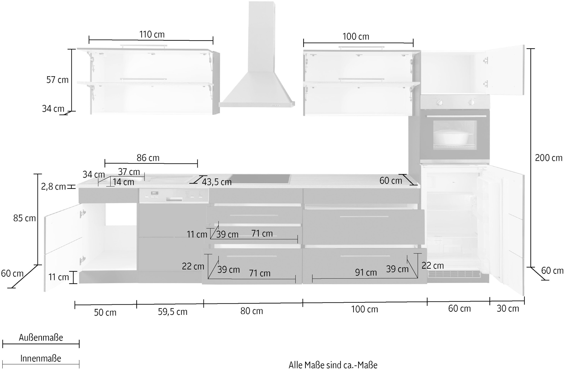 KOCHSTATION Kitchenette »KS-Wien« largeur 350 cm, option appareils électriques et induction