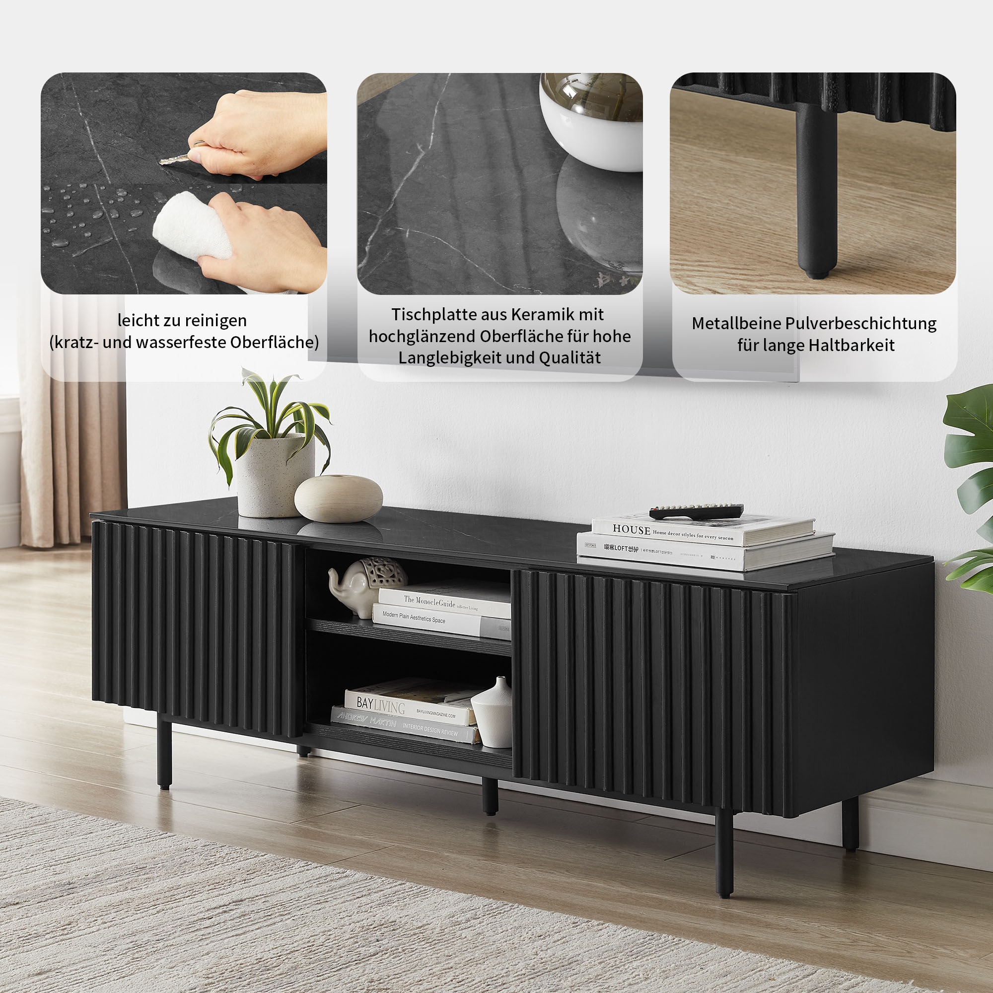 GOODproduct Tableau TV »Candise« Sintersteinplatte, Soft-Close-Funktion, FSC-zertifiziertem Eschenholz
