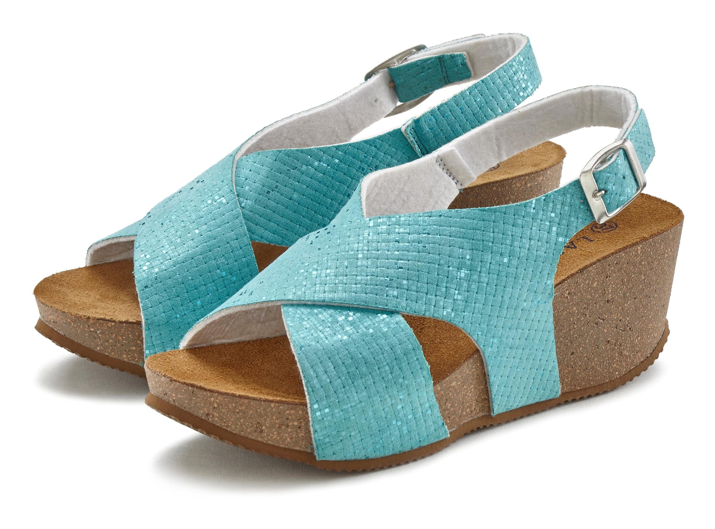 LASCANA Sandalette »Sommerschuh«, Sommerschuh mit Keilabsatz und Korkfussbett