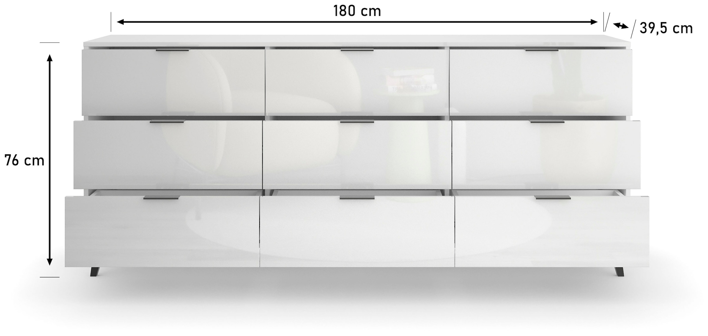 GOODproduct Buffet »Oslo, B/H/T: 180/76/39,5 cm« 9 tiroirs, poignées noires en métal, beaucoup d'espace de rangement